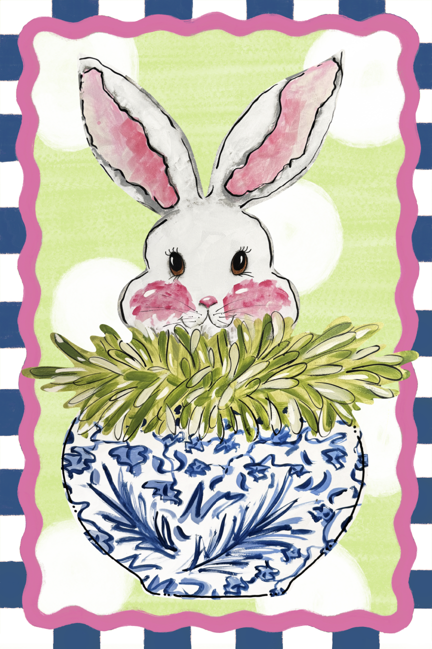 CINDY'S BUNNY IN BLUE AND WHITE POT
