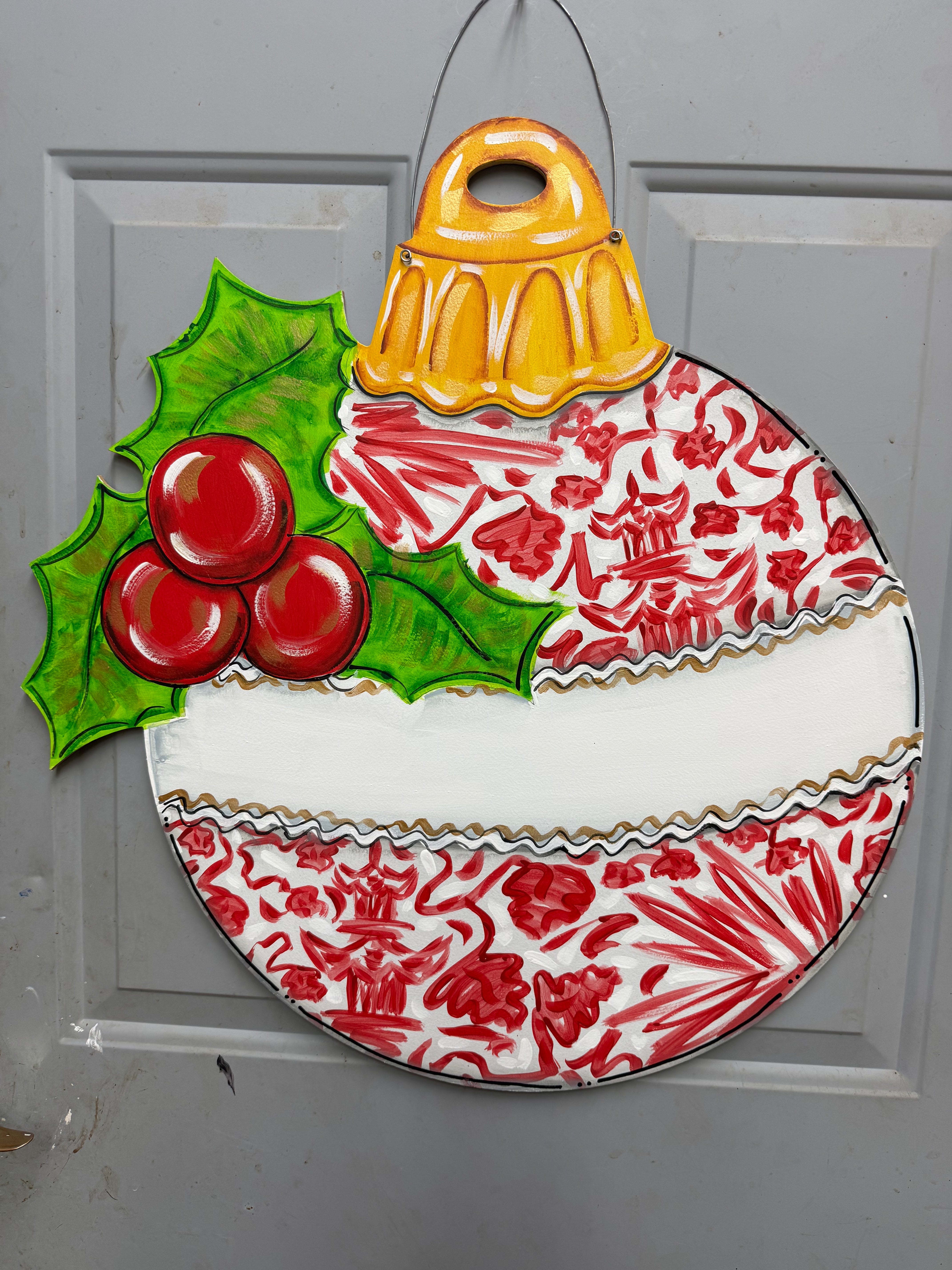 CINDY'S RED AND WHITE SCENE ORNAMENT