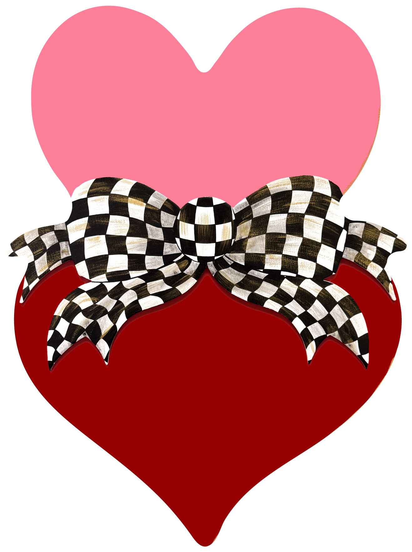 ASHLEY NICOLE DESIGNS PINK AND RED HEART WITH CHECKERED RIBBON