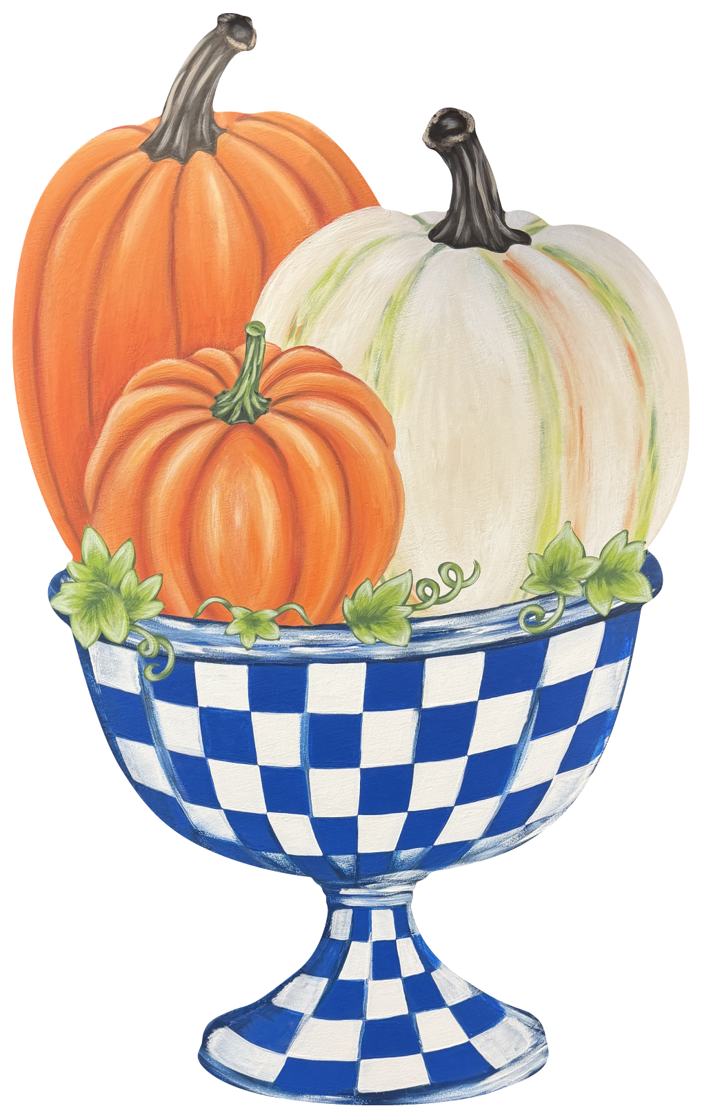 ASHLEY NICOLE DESIGNS BLUE CHECKERED BOWL WITH PUMPKINS