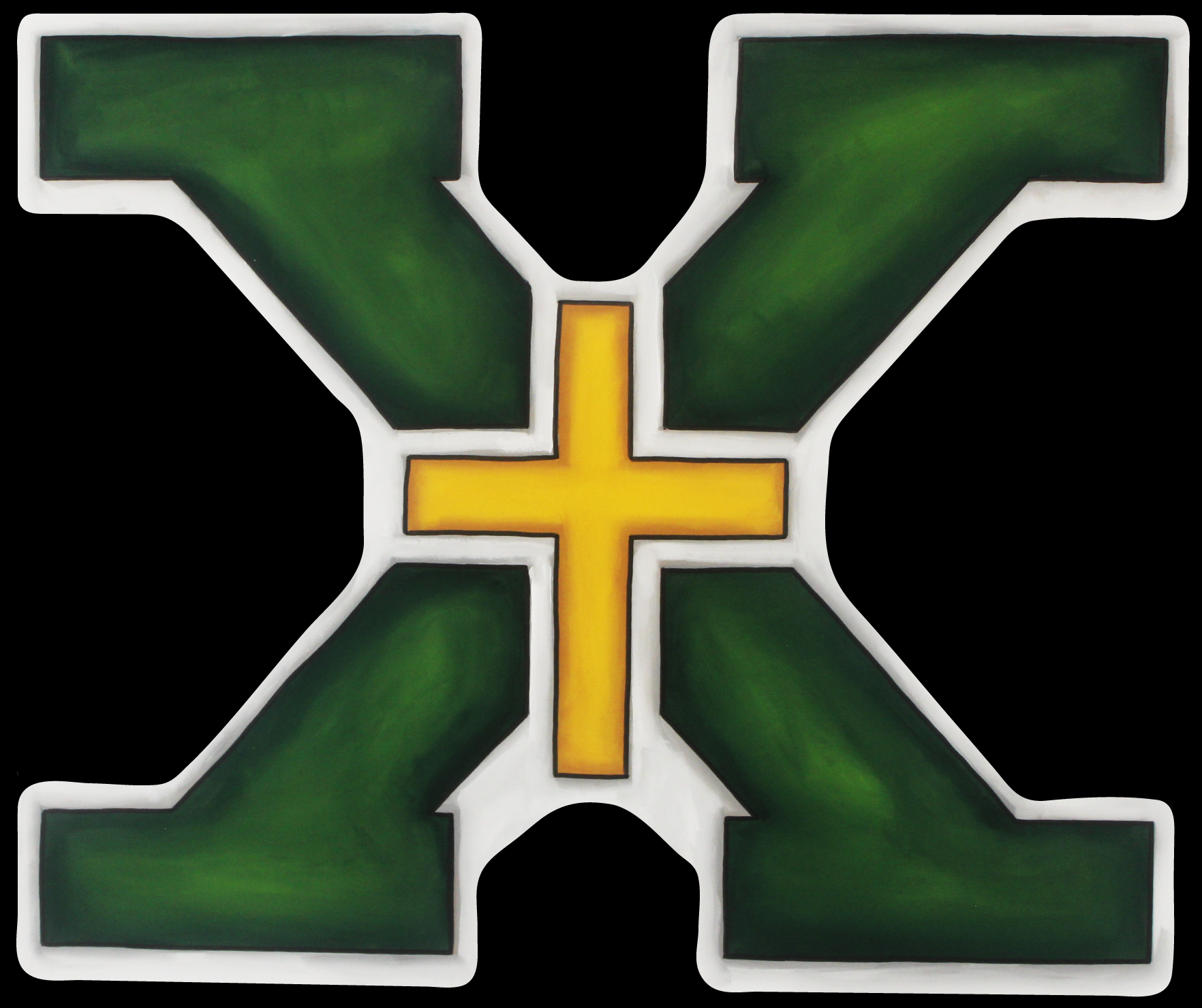 CHELLE BELLE'S CREATIONS GREEN X WITH YELLOW CROSS