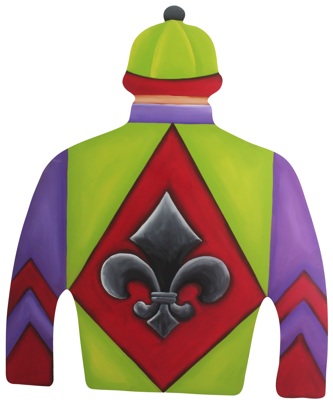 CHELLE BELLE'S CREATIONS  BACK OF JOCKEY PURPLE GREEN RED