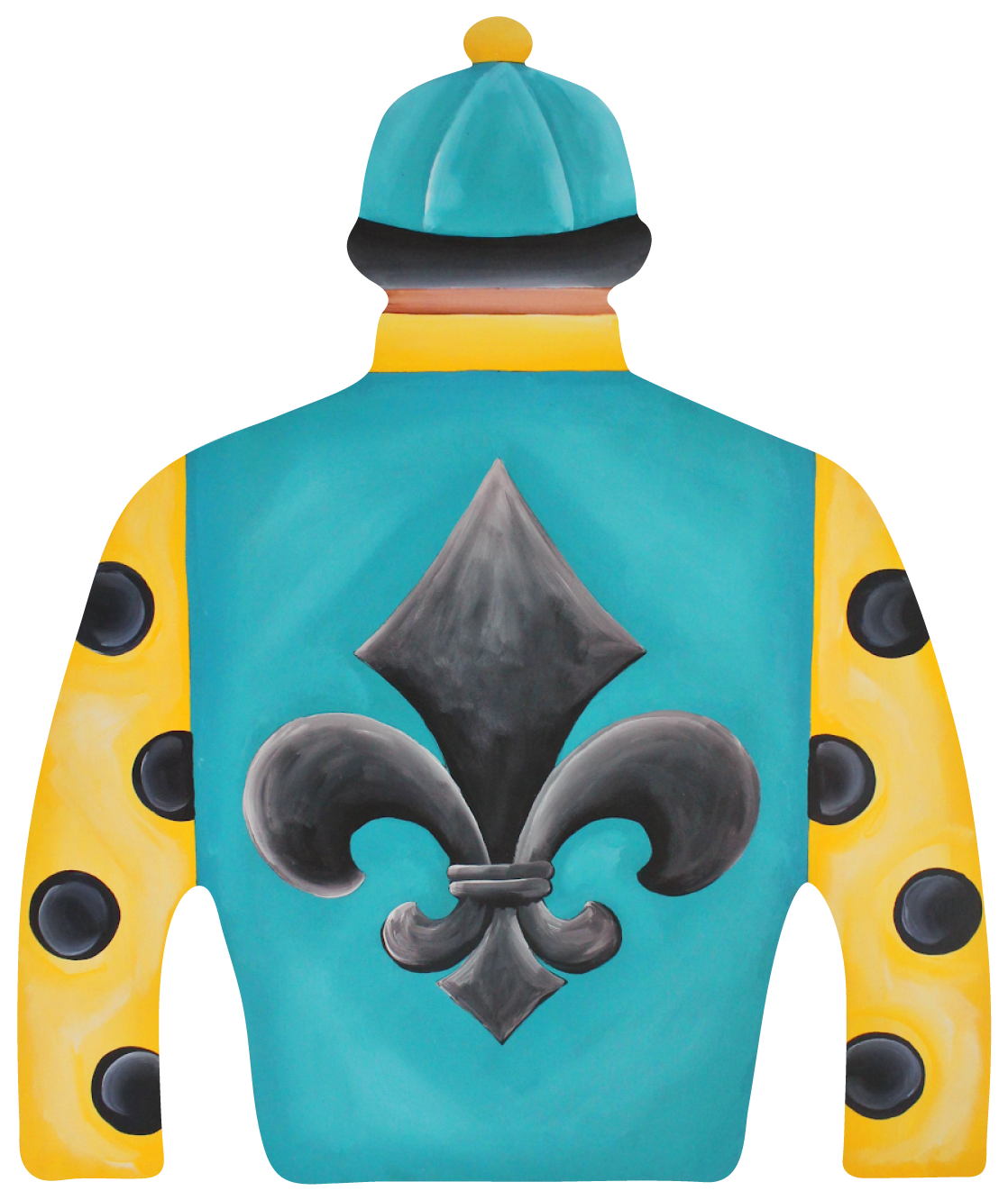 CHELLE BELLE'S CREATIONS  BACK OF JOCKEY TEAL AND YELLOW