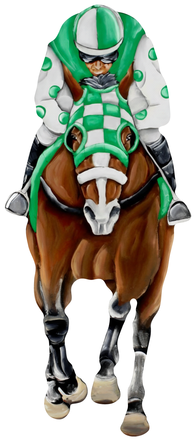 CHELLE BELLE'S CREATIONS JOCKEY ON HORSE JOCKEY WHITE AND GREEN