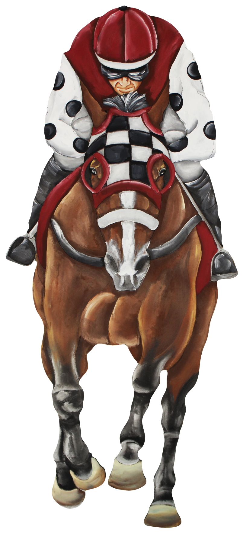 CHELLE BELLE'S CREATIONS JOCKEY ON HORSE JOCKEY BLACK DOTS RED AND WHITE