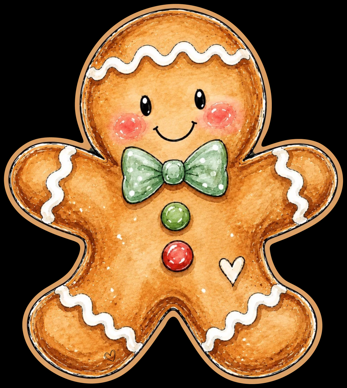 SPRINKLED WITH HEARTS BOY GINGERBREAD MAN  GREEN BOWTIE
