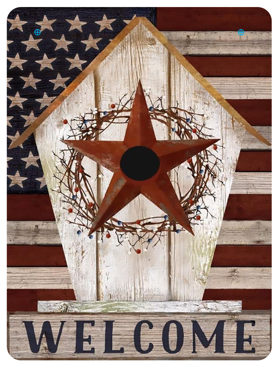 COURTSIDE MARKET CSM-BRD-AF381 RED WHITE BLUE RED STAR IN WHITE BIRD HOUSE WELCOME