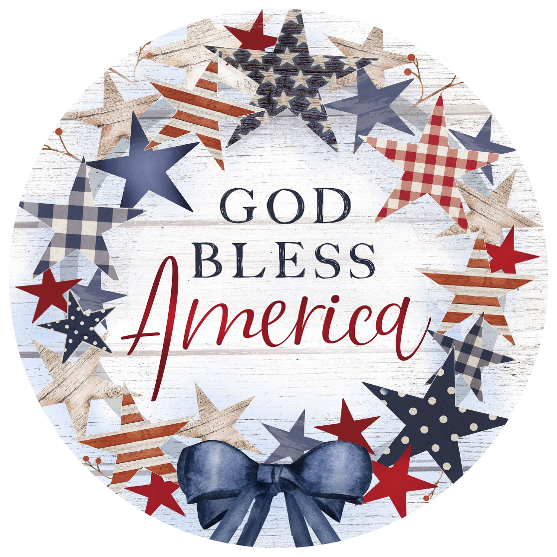 COURTSIDE MARKET CSM-CIR-AF387-15X15-12  ROUND STAR WREATH GOD BLESS AMERICA