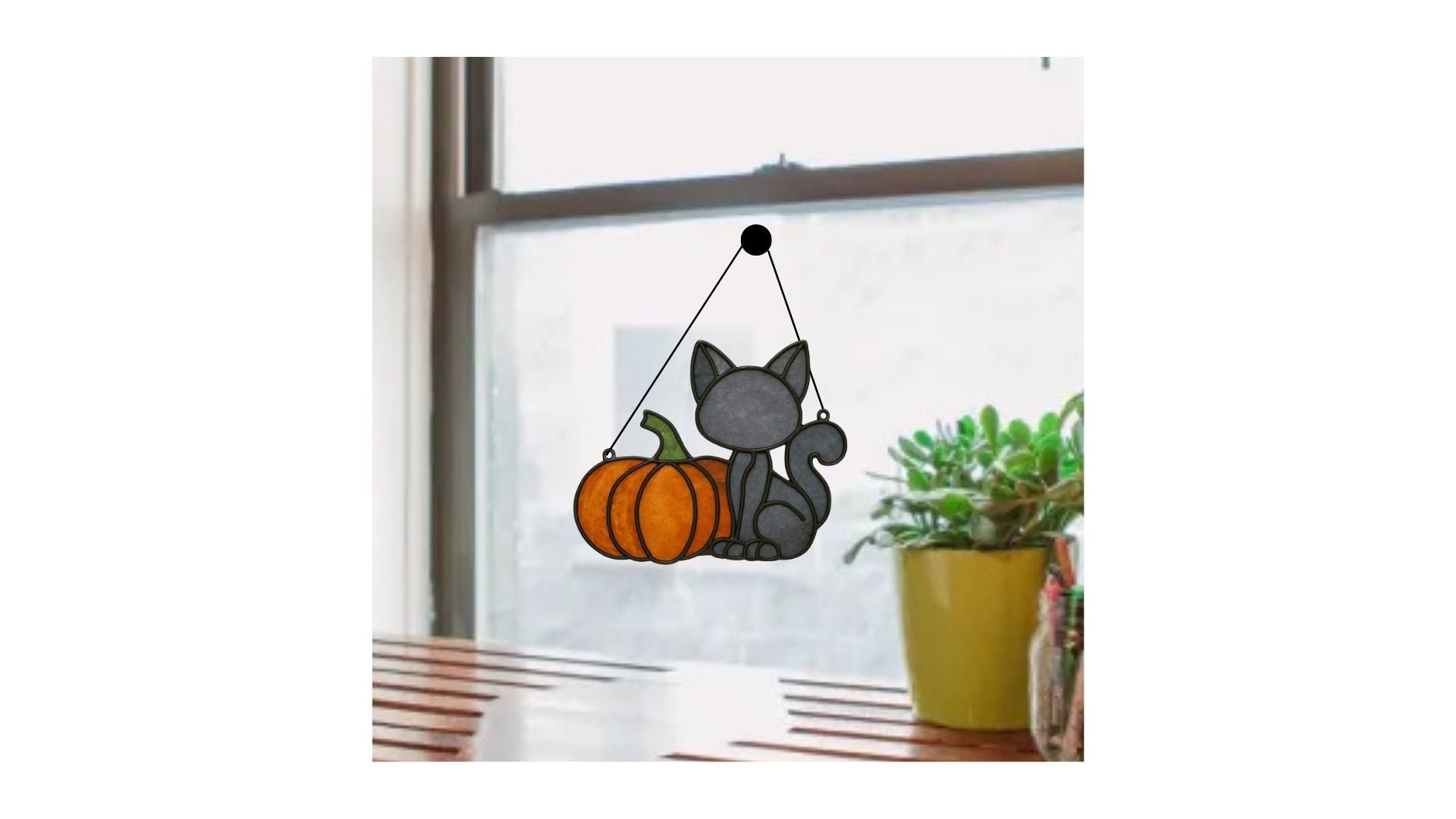 Pumpkin Unfinished Faux Stained-Glass Frame – Cute Cat with a Pumpkin Design for DIY Arts & Crafts Suncatcher | No Sanding Required | 1/4" Smooth MDF Cutout | Laser Cut Window or Shelf Décor | Glass Filler Art, Resin & Crushed Glass Art Project