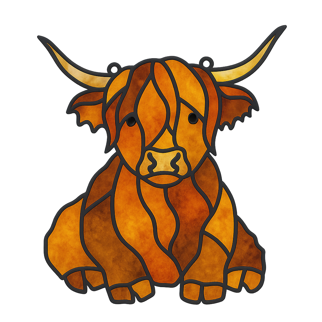 Highland Cow Unfinished Faux Stained-Glass Frame