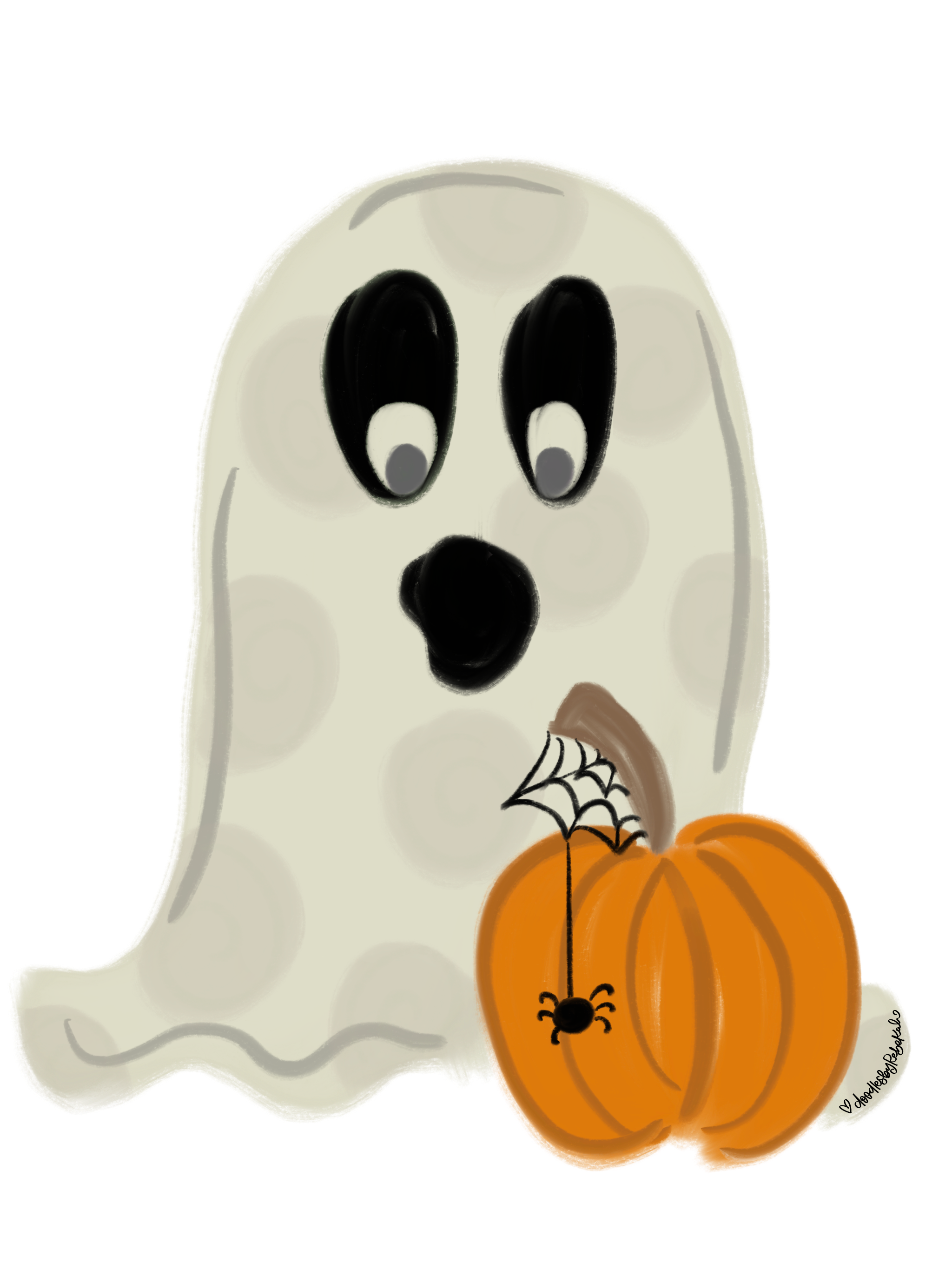 DOODLES BY REBEKAH GHOST WITH ORANGE PUMPKIN