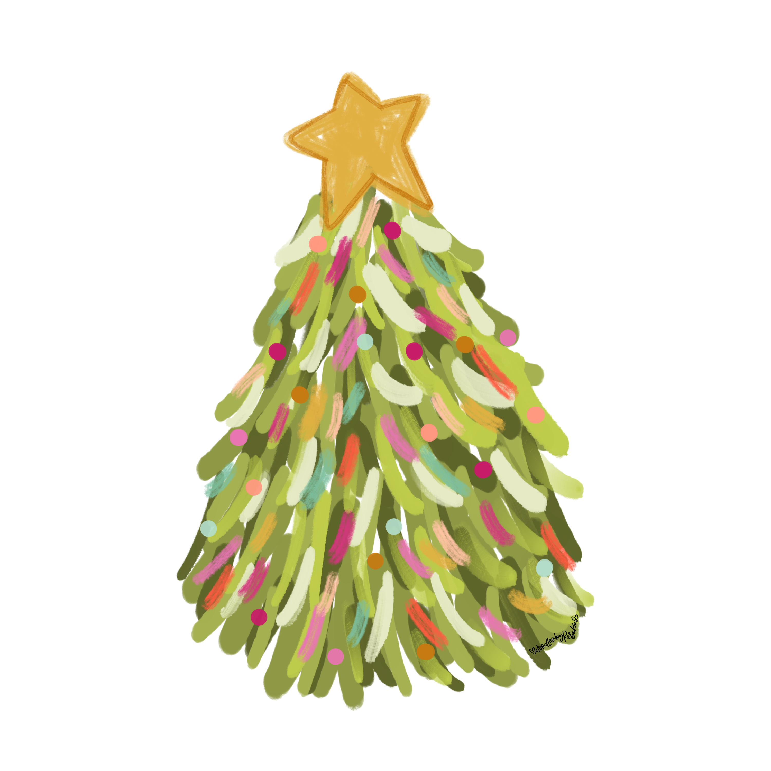 DOODLES BY REBEKAH CHRISTMAS TREE WITH YELLOW STAR