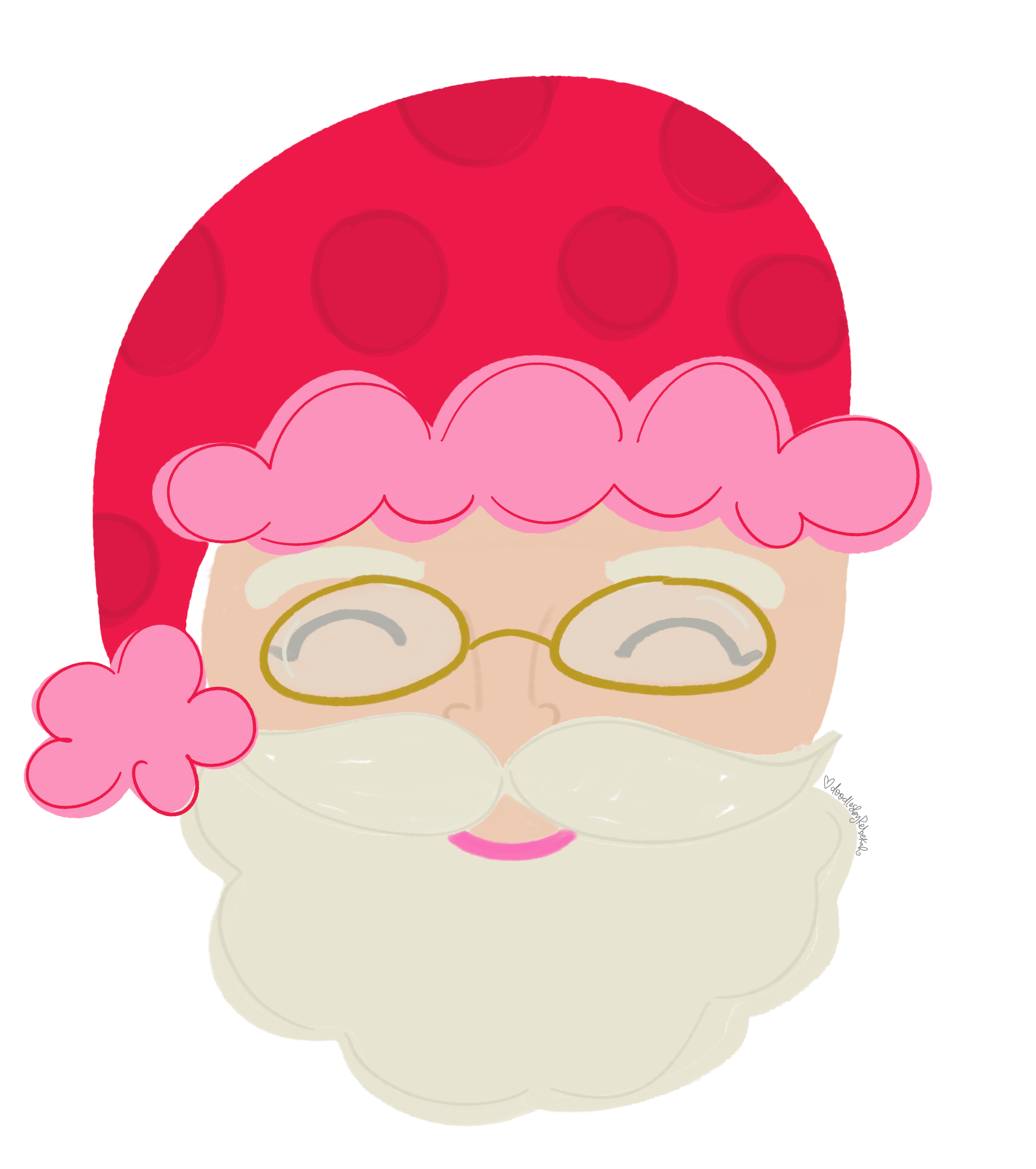 DOODLES BY REBEKAH SANTA WITH PINK AND RED HAT