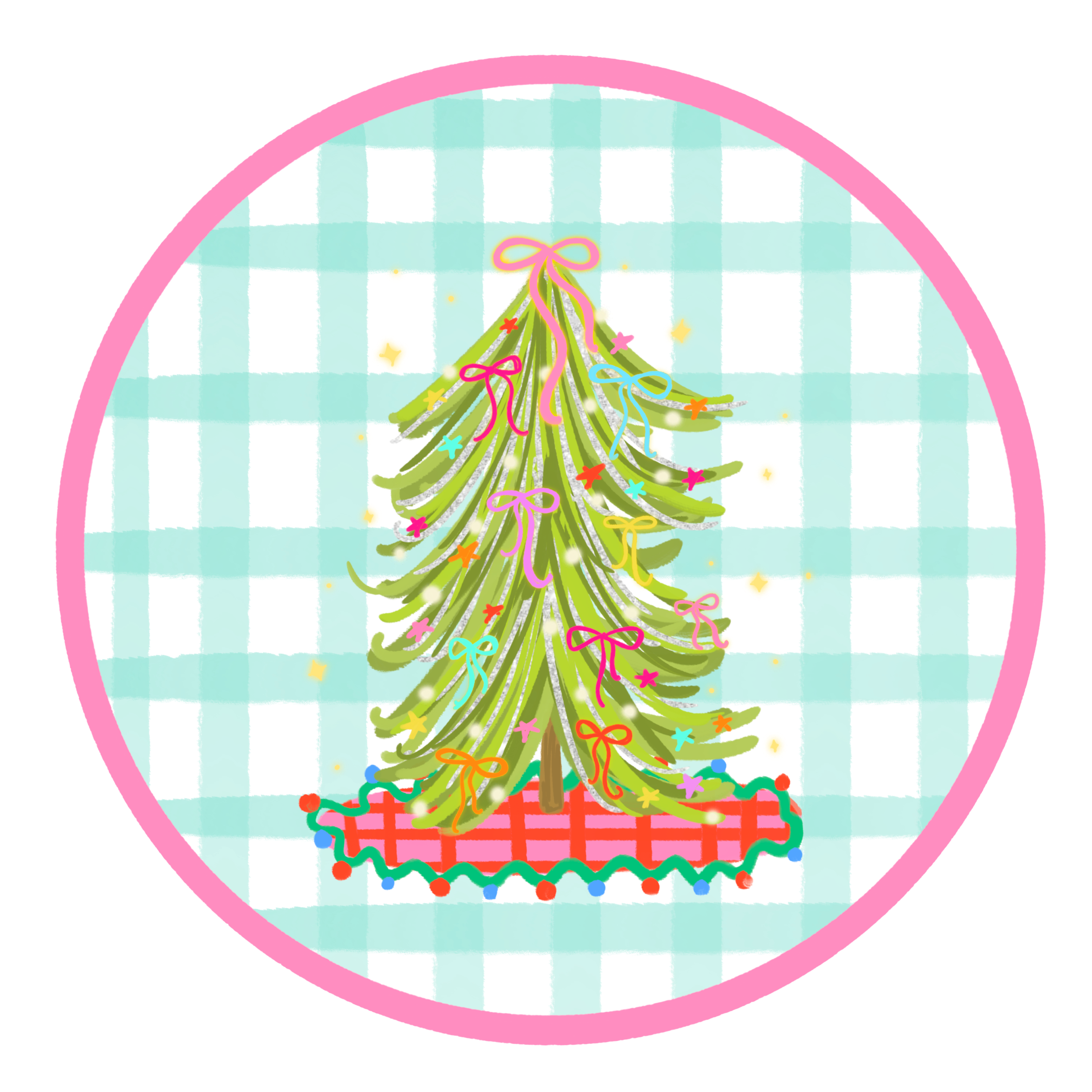 DOODLES BY REBEKAH CHRISTMAS TREE WITH PINK AND TEAL