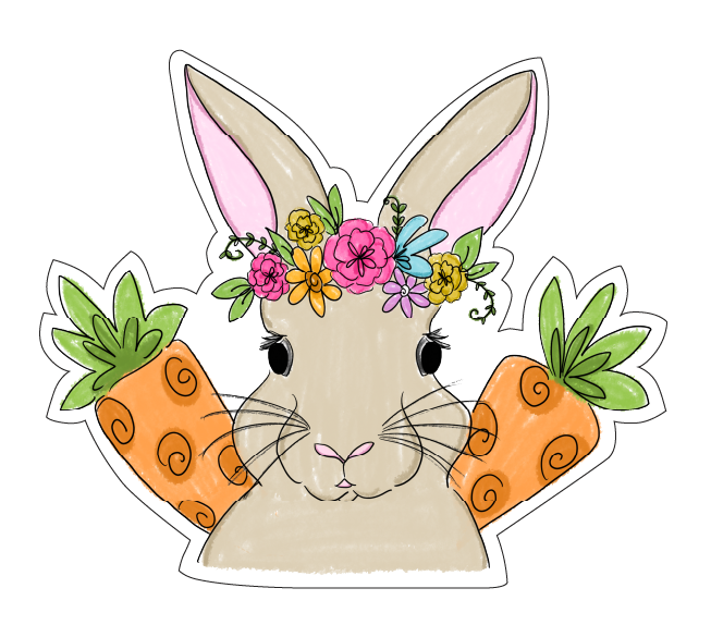 DOODLES BY REBEKAH RABBIT WITH FLOWERS AND CARROTS