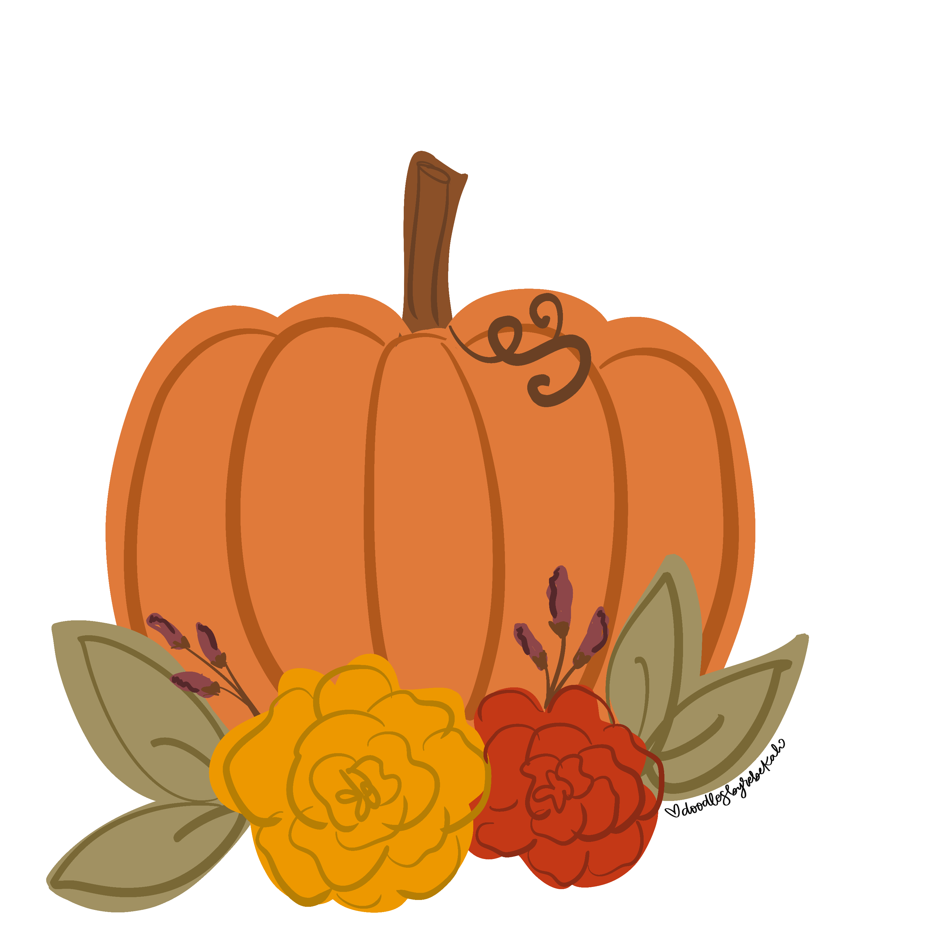 DOODLES BY REBEKAH ORANGE PUMPKIN WITH FLOWERS