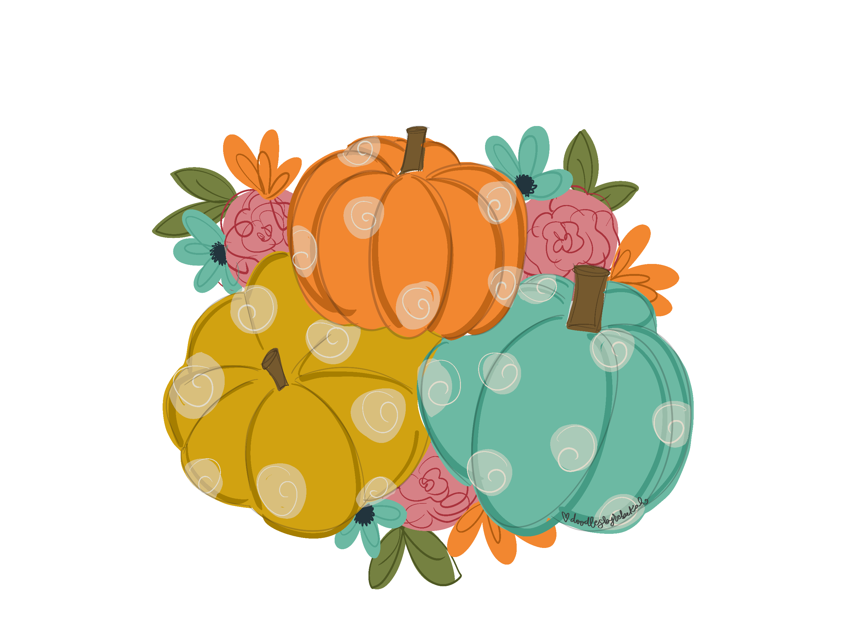 DOODLES BY REBEKAH COLORFUL PUMPKINS WITH FLOWERS