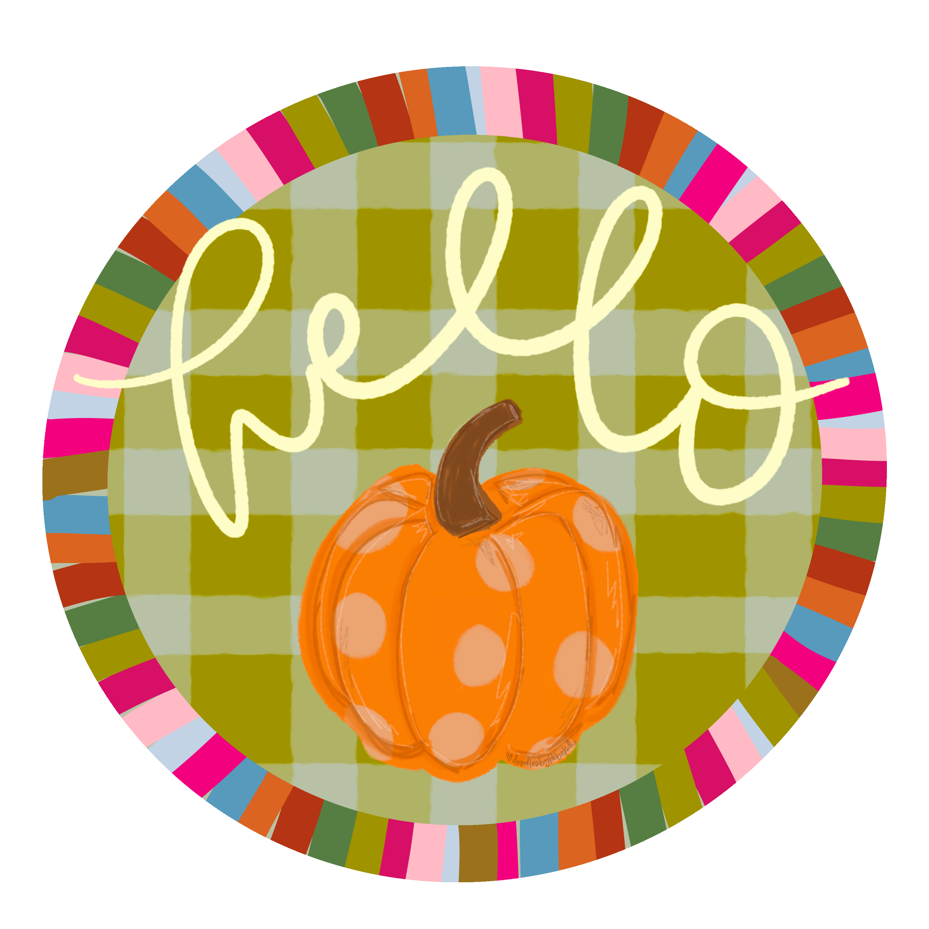 DOODLES BY REBEKAH COLORFUL CIRCLE HELLO WITH PUMPKIN