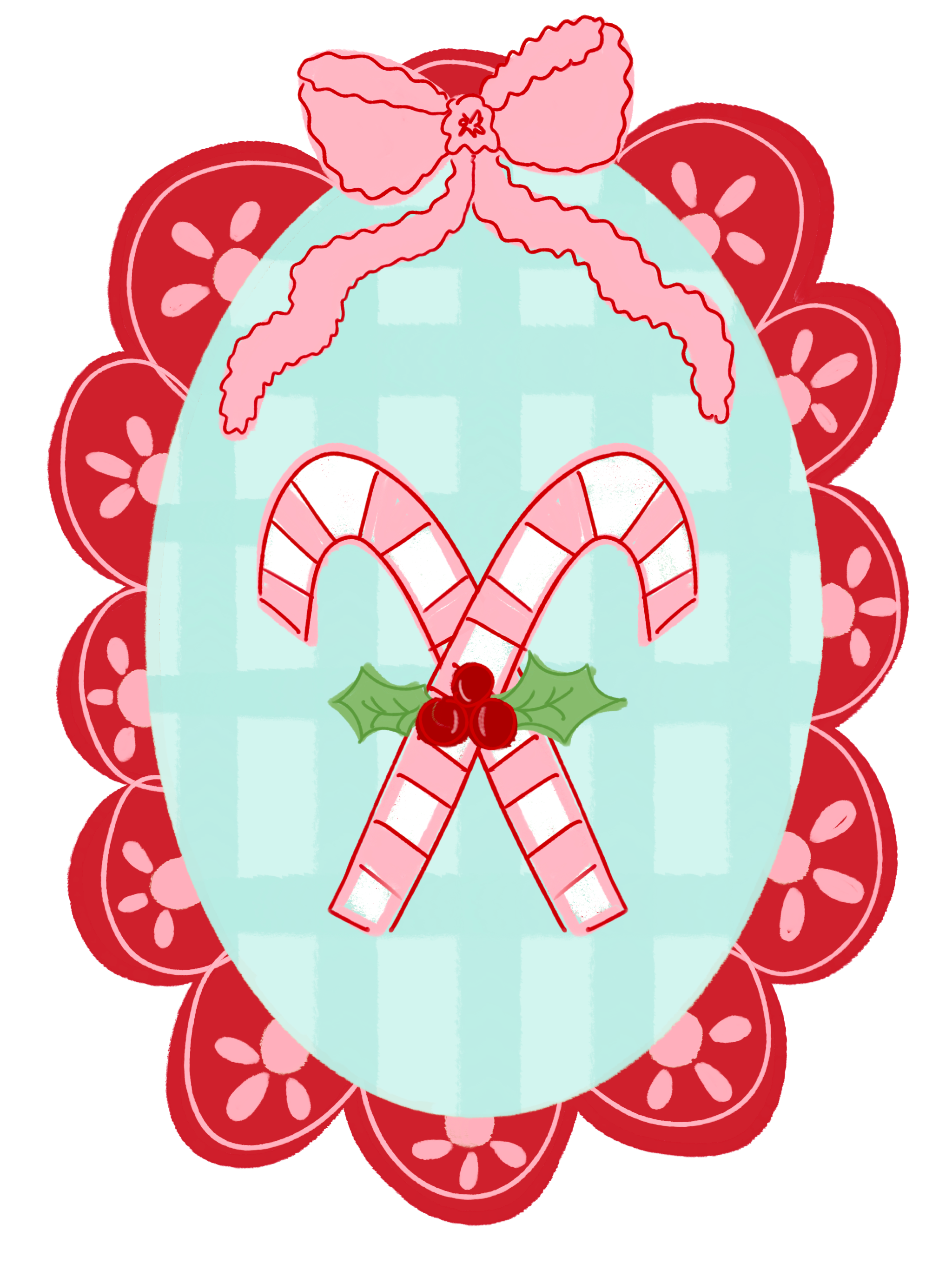 DOODLES BY REBEKAH OVAL PLAQUE WITH PINK CANDY CANES