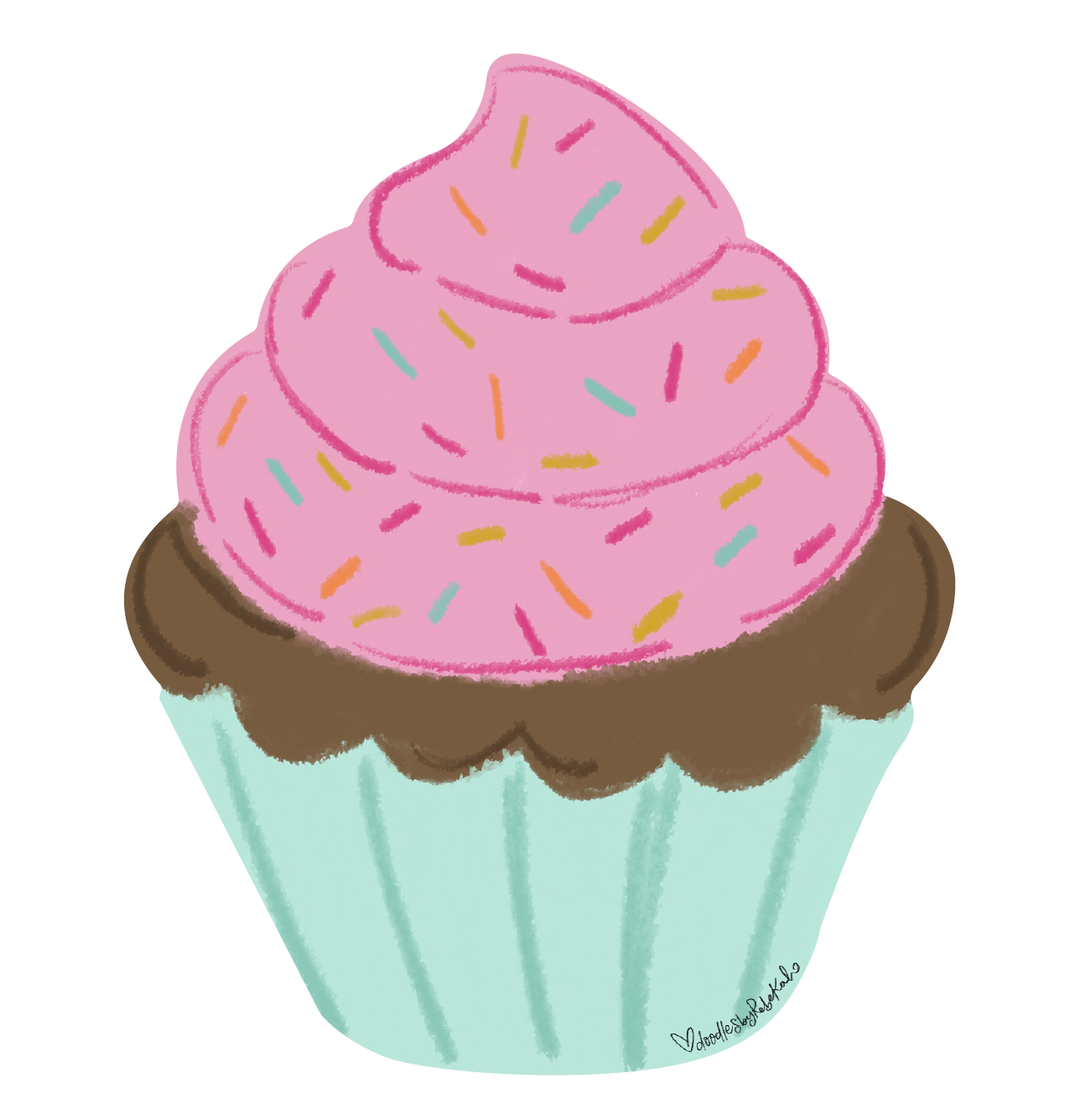 DOODLES BY REBEKAH CUPCAKE WITH PINK ICING