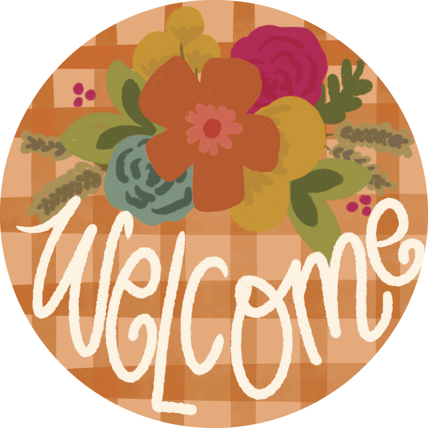 DOODLES BY REBEKAH WELCOME ORANGE PLAID