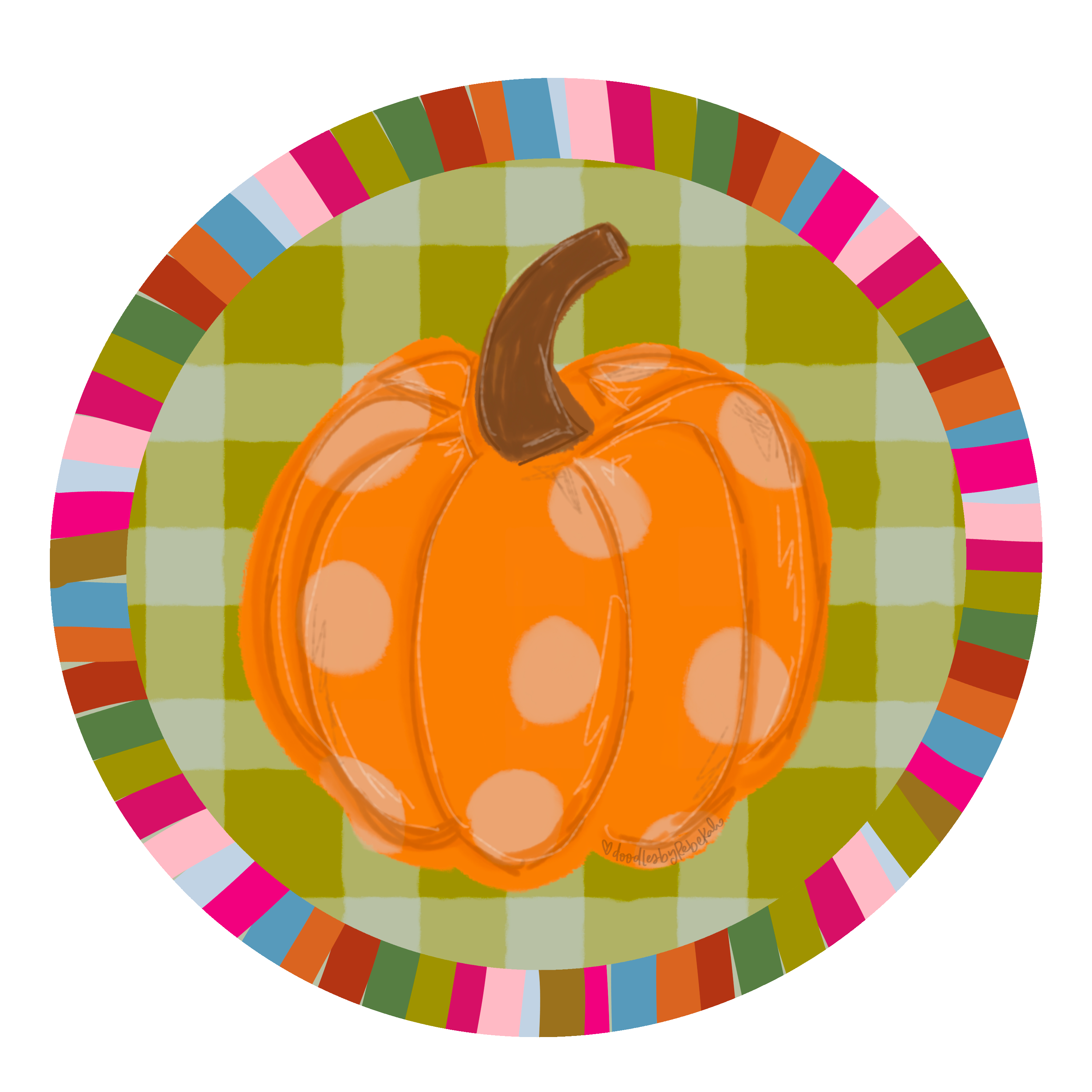 DOODLES BY REBEKAH ORANGE PUMPKIN WITH COLORFUL BACKGROUND
