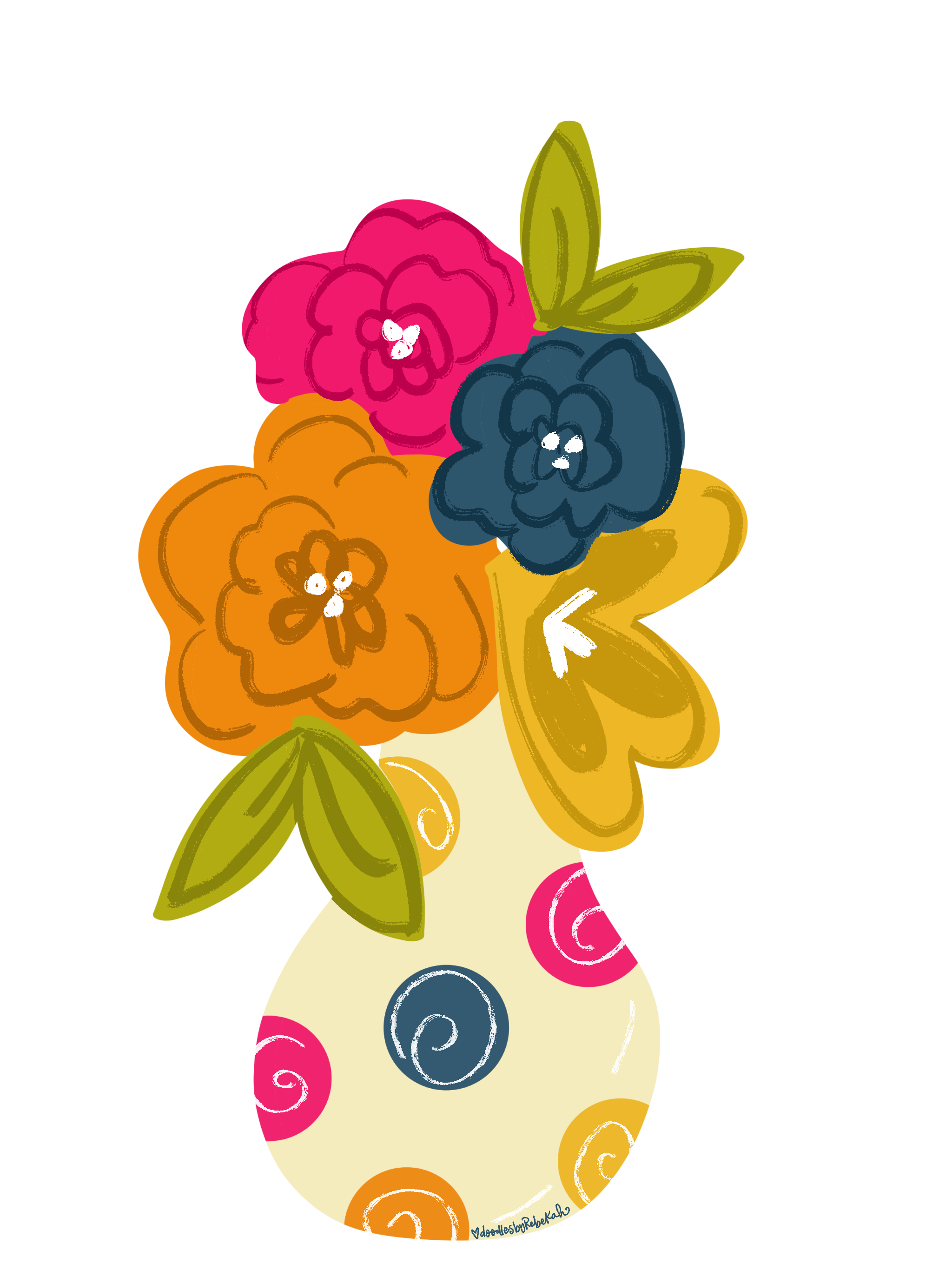 DOODLES BY REBEKAH COLORFUL FLOWERS WITH VASE