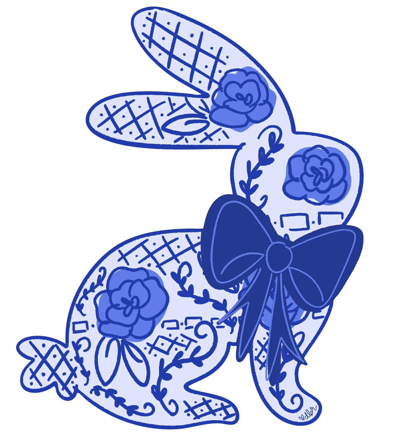 DOODLES BY REBEKAH BLUE AND WHITE RABBIT