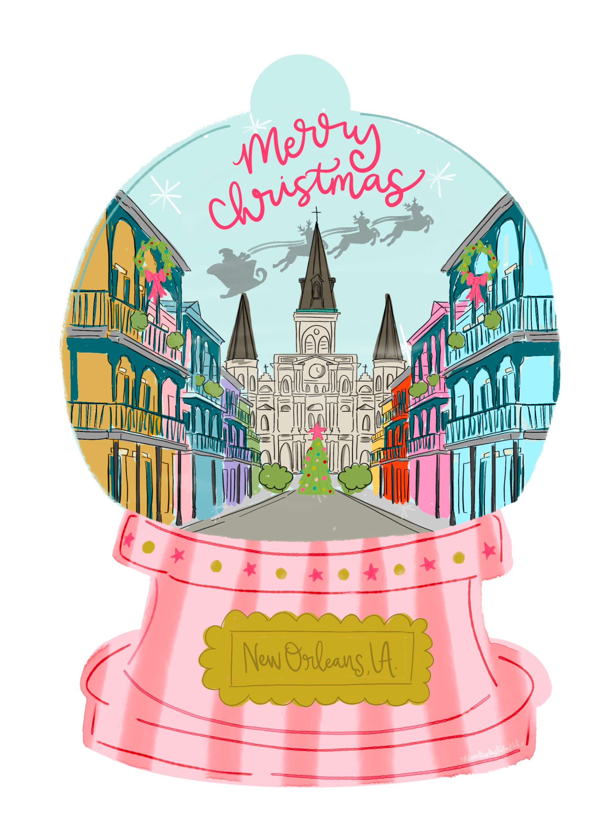 DOODLES BY REBEKAH PINK SNOWGLOBE NEW ORLEANS LA