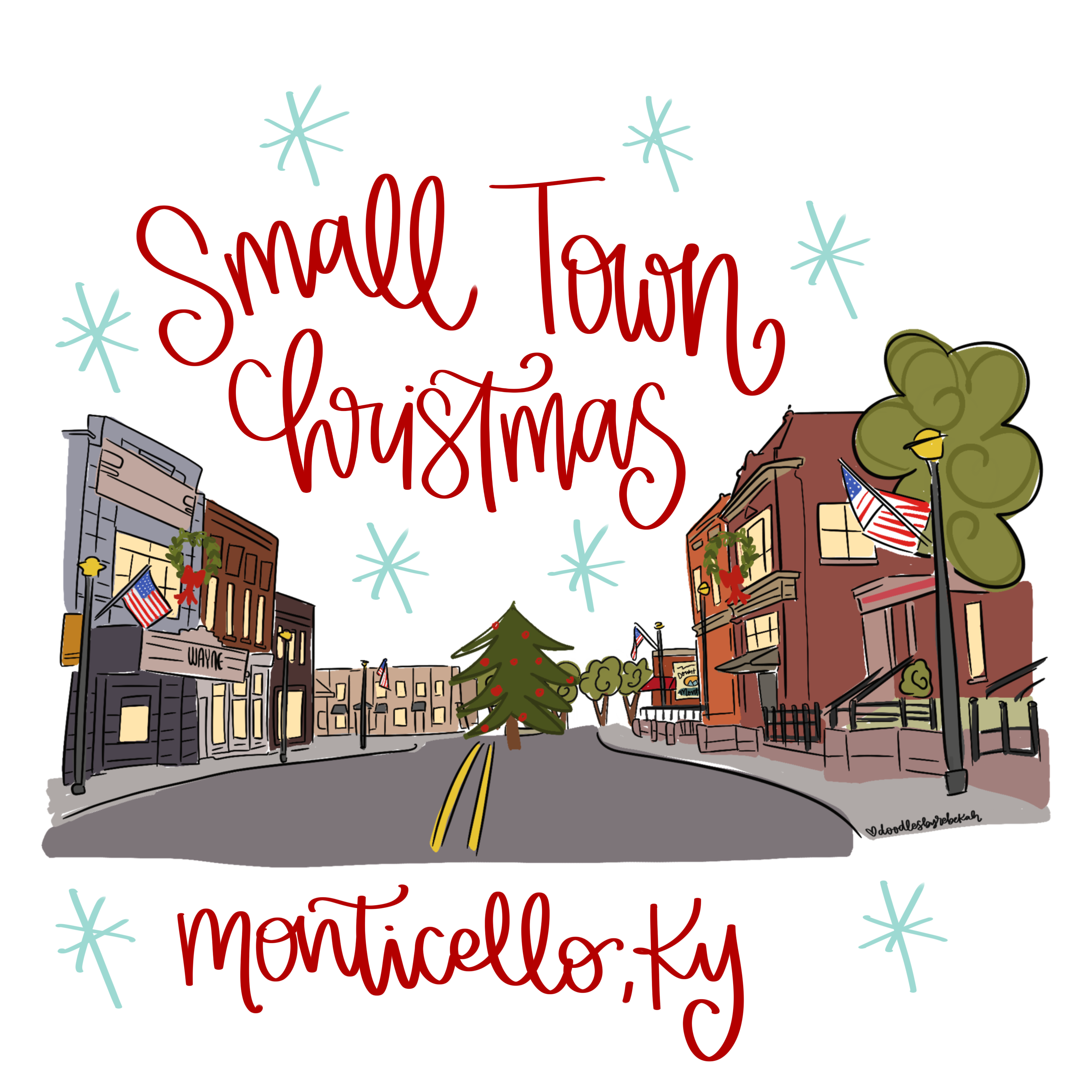 DOODLES BY REBEKAH SMALL TOWN CHRITMAS MONTICELLO KY
