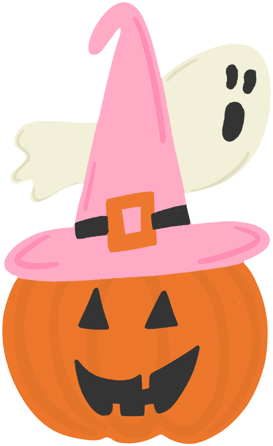 DOODLES BY REBEKAH PUMPKIN WITH WITCH HAT AND GHOST