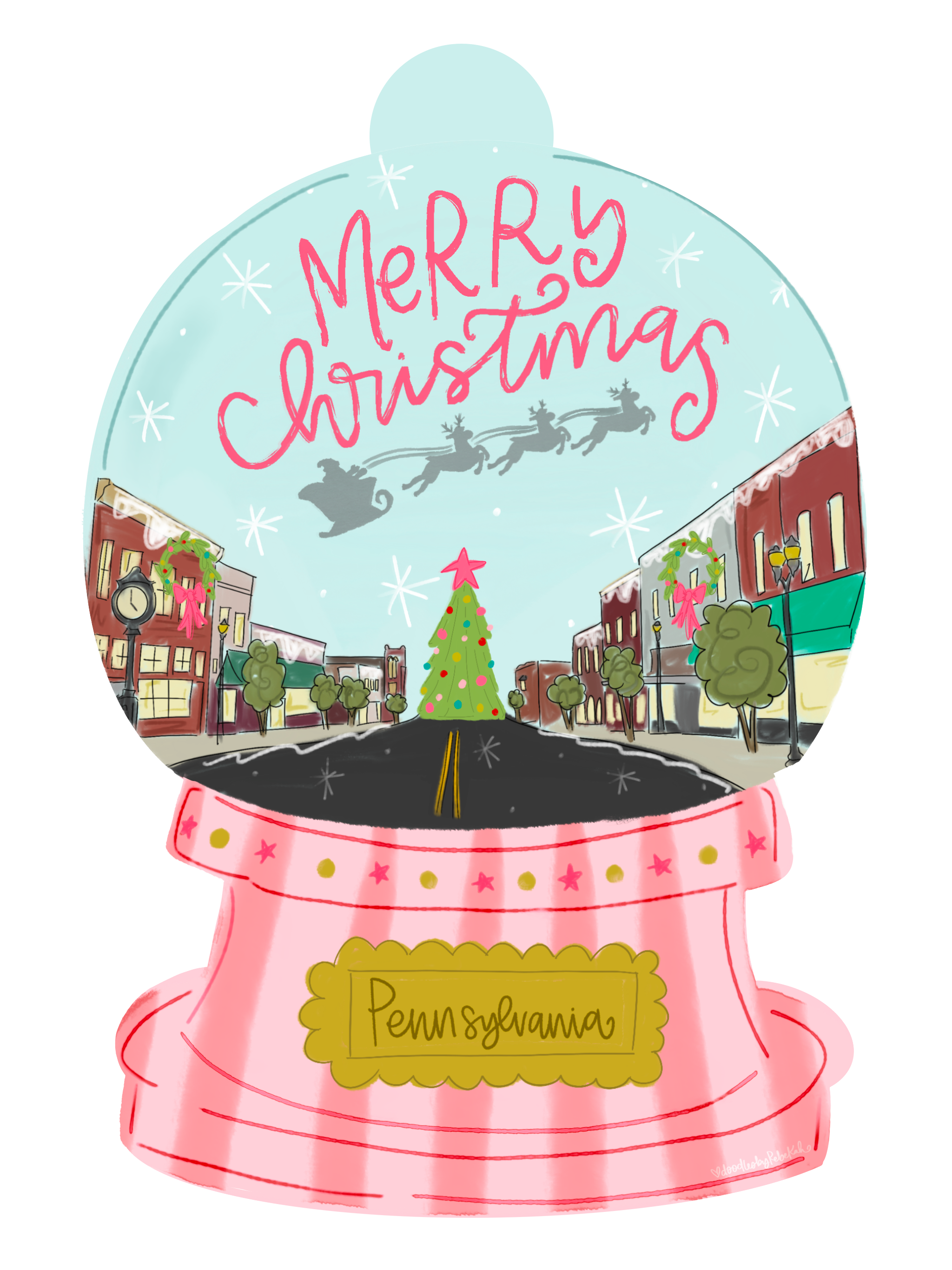 DOODLES BY REBEKAH PINK SNOWGLOBE PENNSYLVANIA