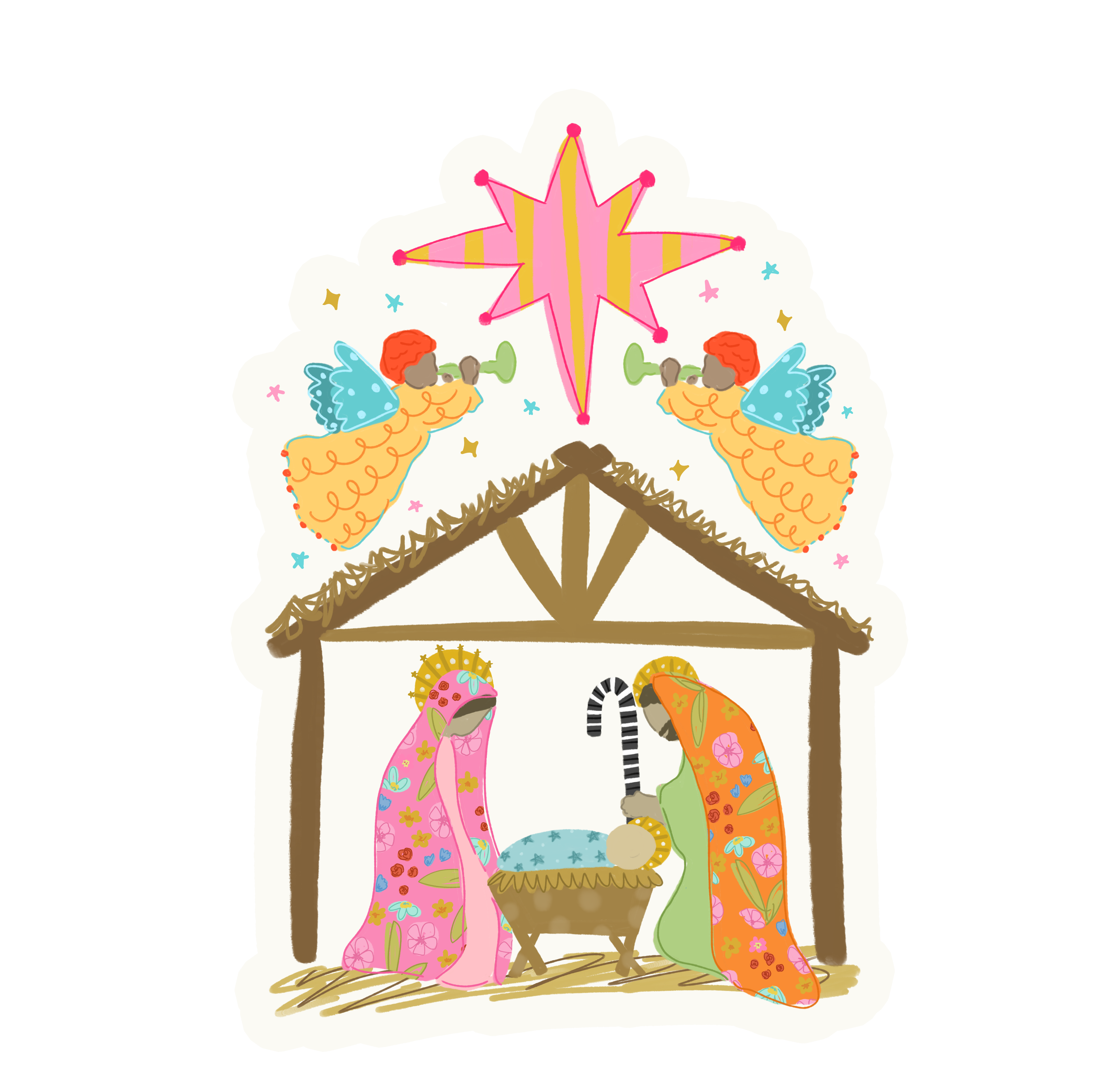 DOODLES BY REBEKAH COLORFUL NATIVITY STABLE