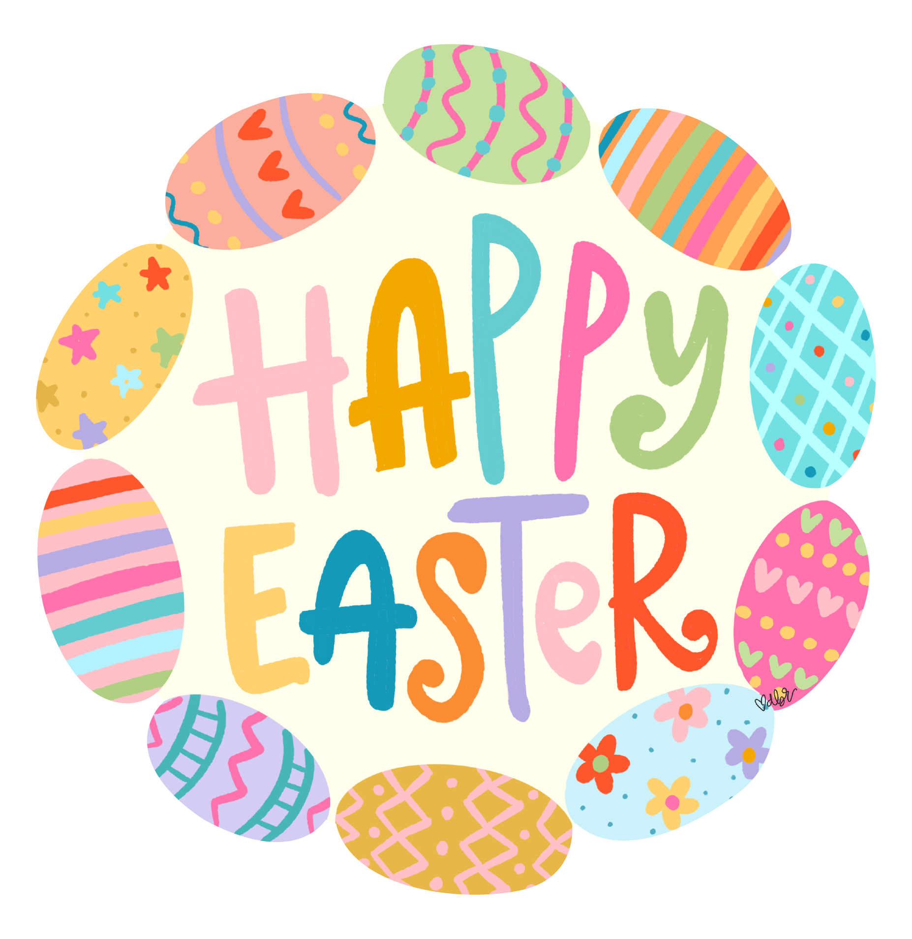 DOODLES BY REBEKAH CIRCLE HAPPY EASTER