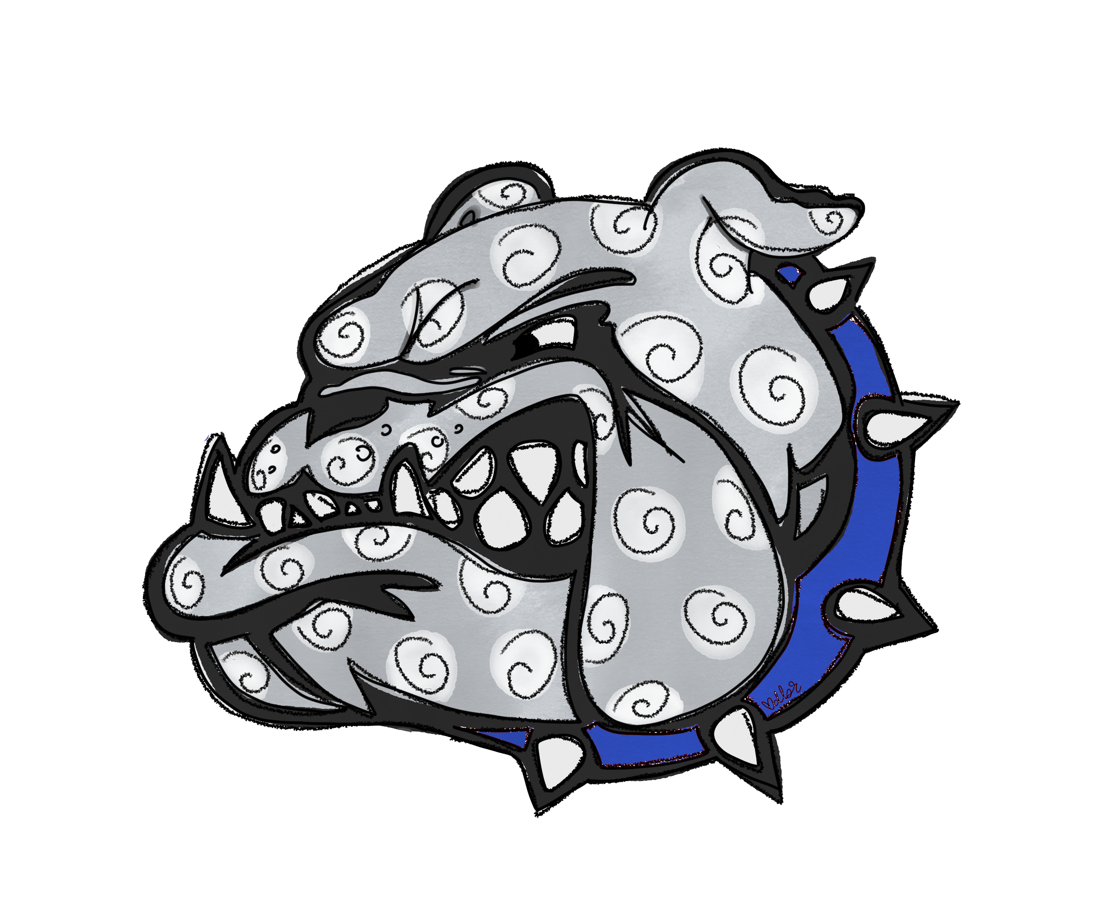 DOODLES BY REBEKAH BULLDOG WITH BLUE COLLAR