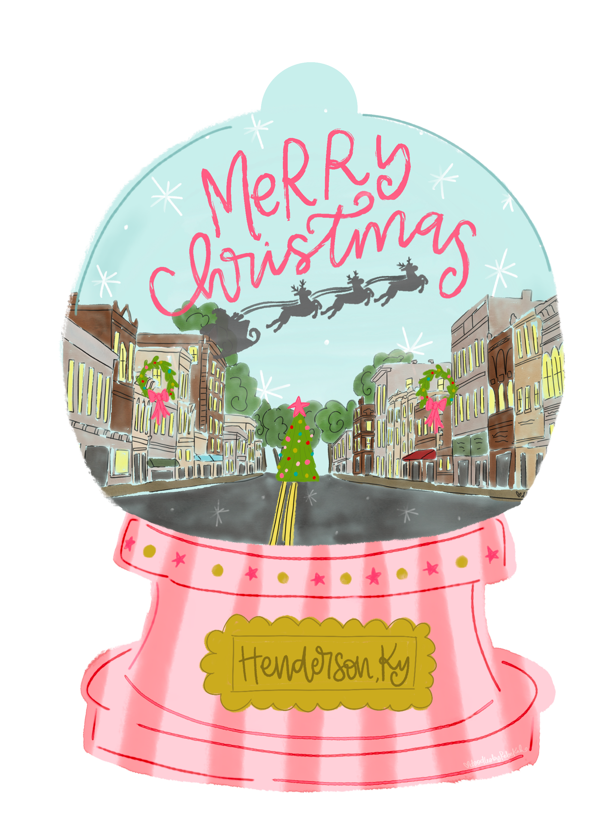 DOODLES BY REBEKAH HENDERSON KY PINK SNOW GLOBE