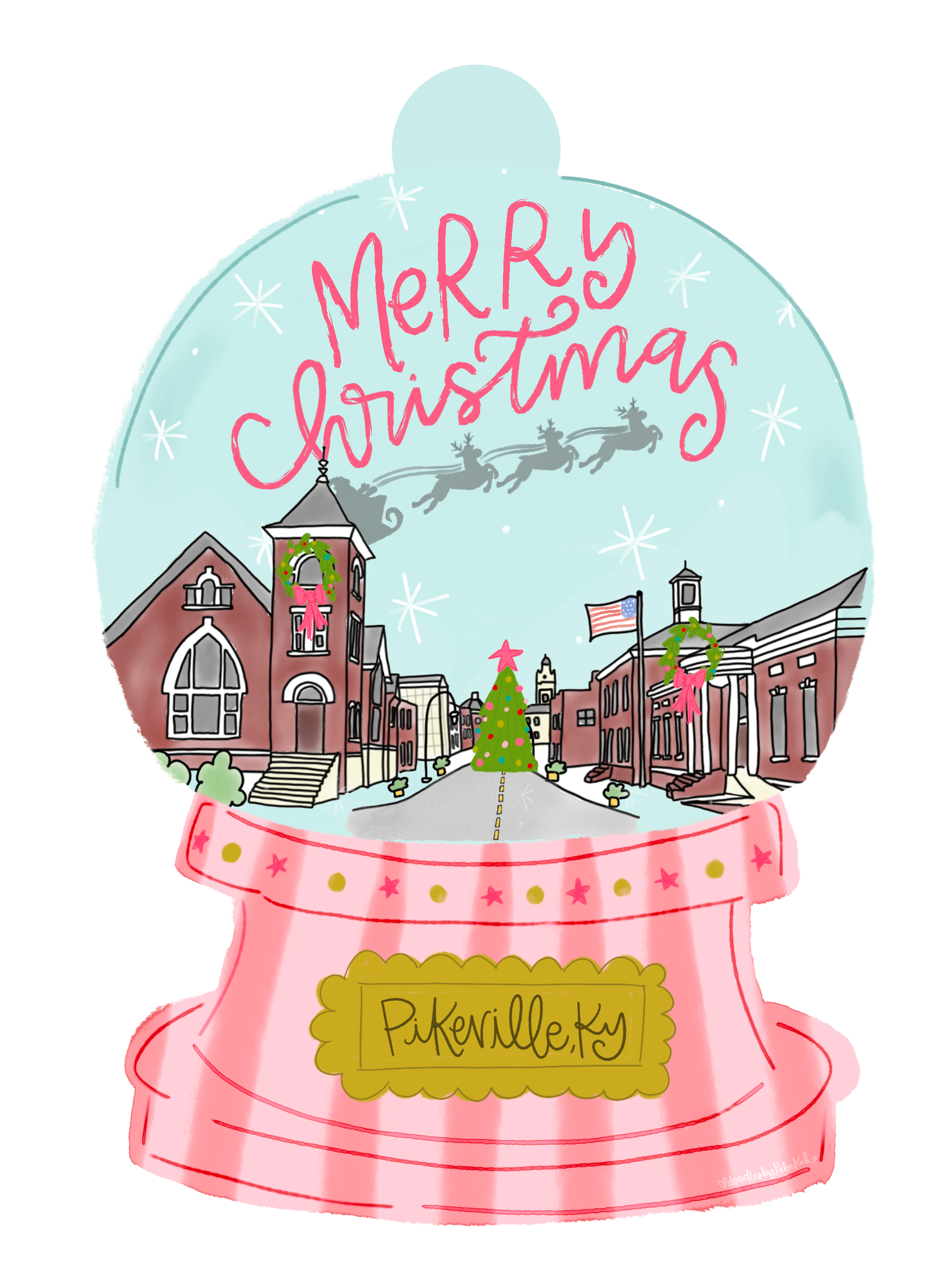 DOODLES BY REBEKAH PIKEVILLE PINK SNOW GLOBE