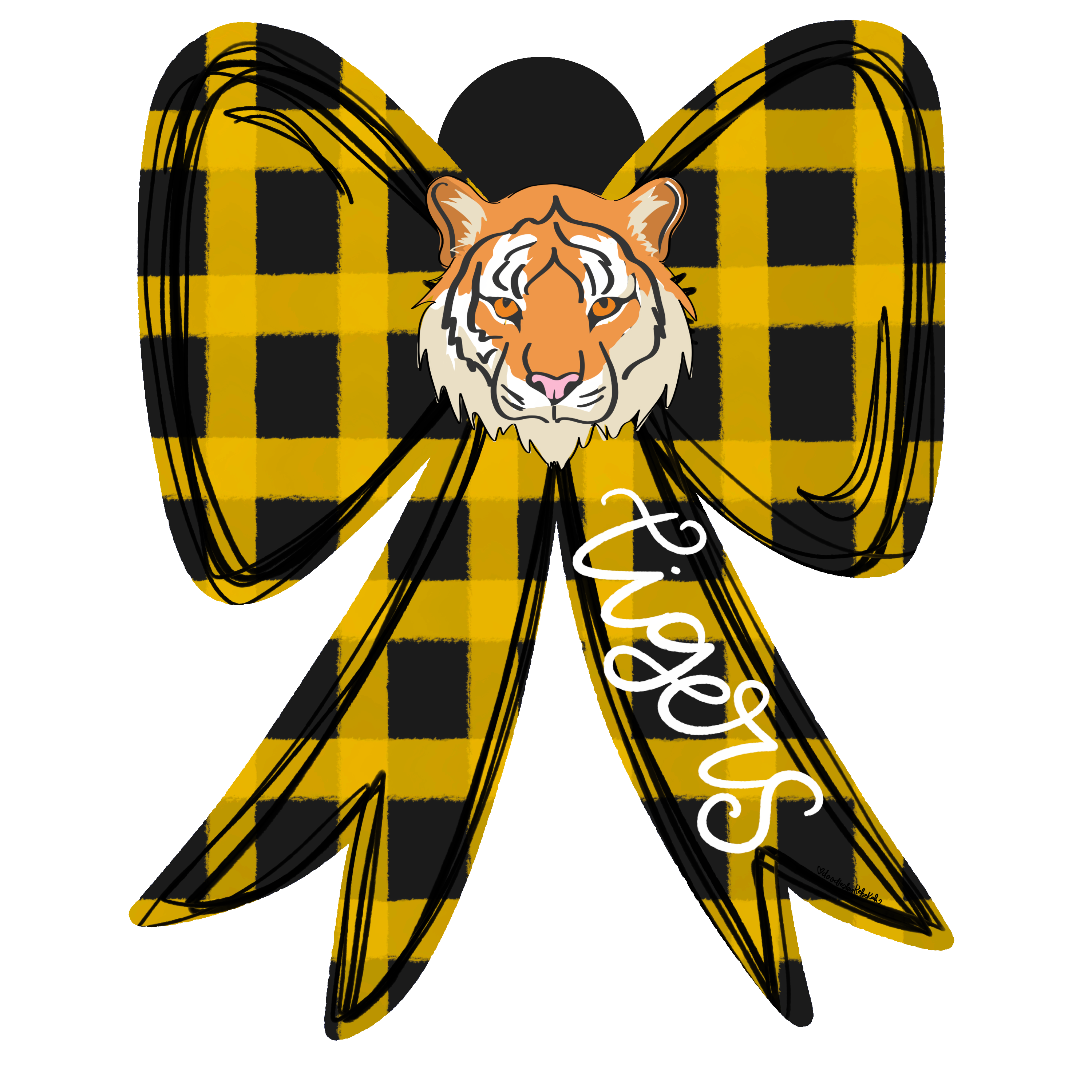 DOODLES BY REBEKAH BLACK AND GOLD TIGERS BOW