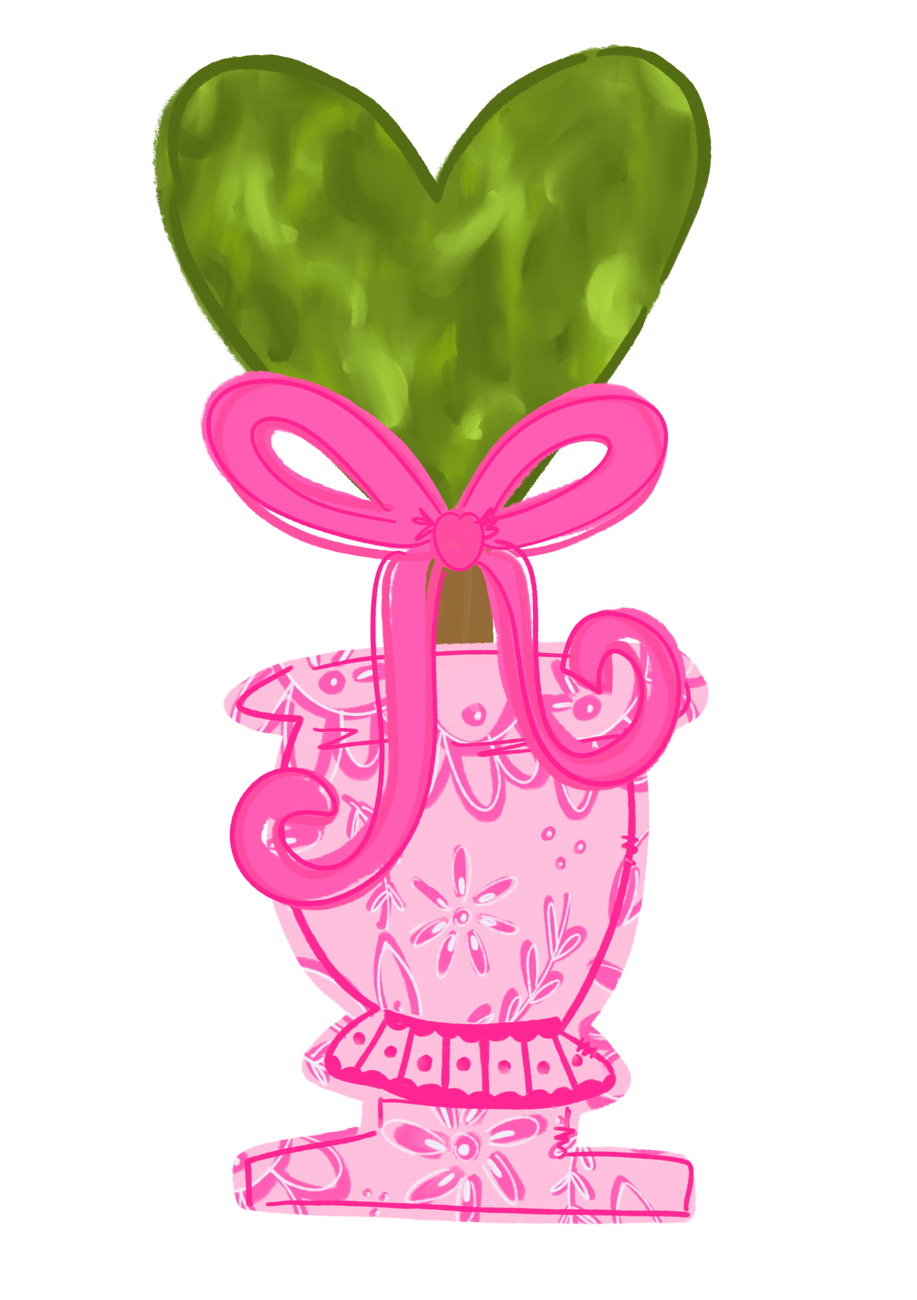 DOODLES BY REBEKAH PINK VASE GREEN HEART PLANT