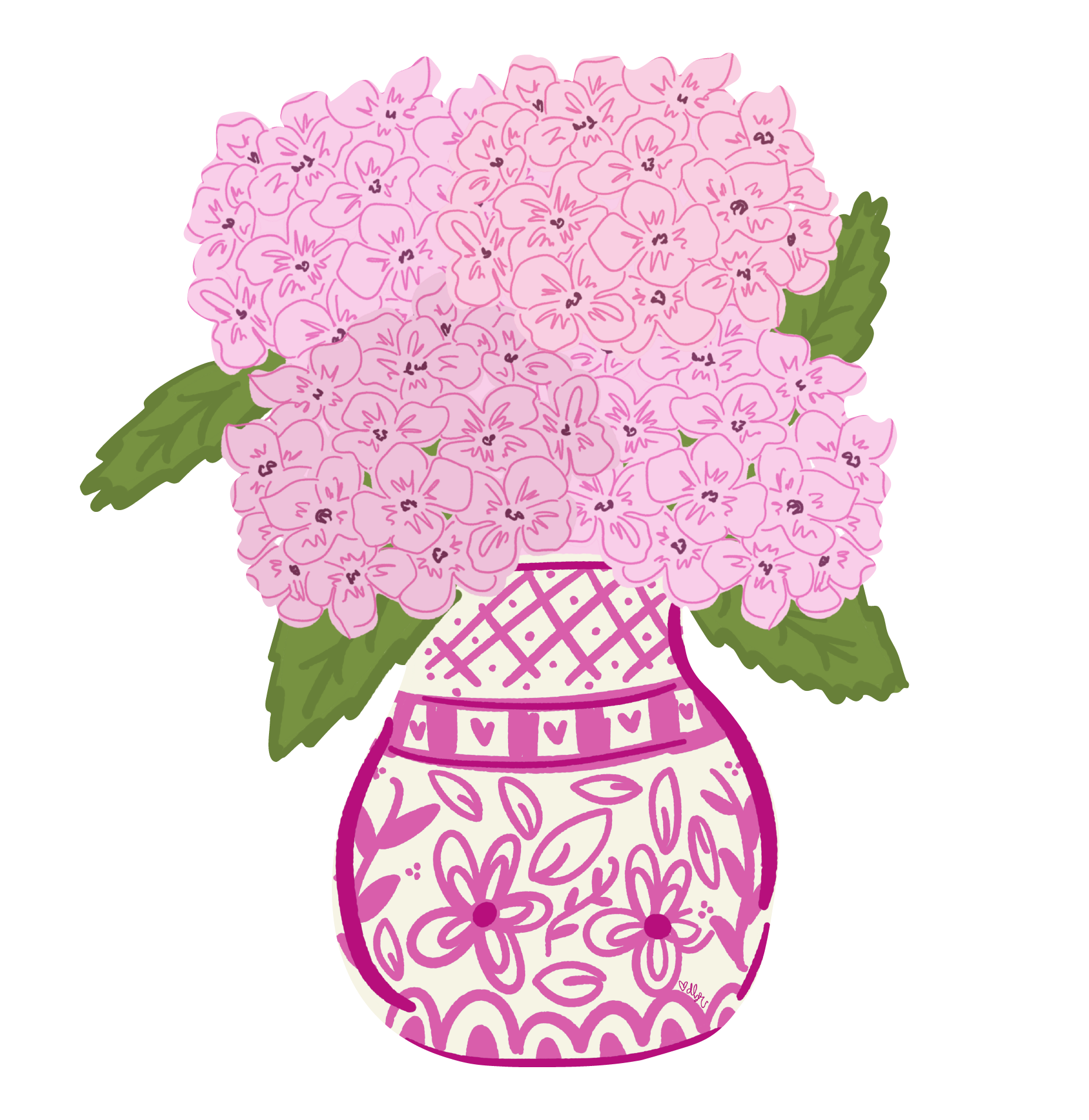 DOODLES BY REBEKAH PINK FLOWERS IN PINK GINGER JAR