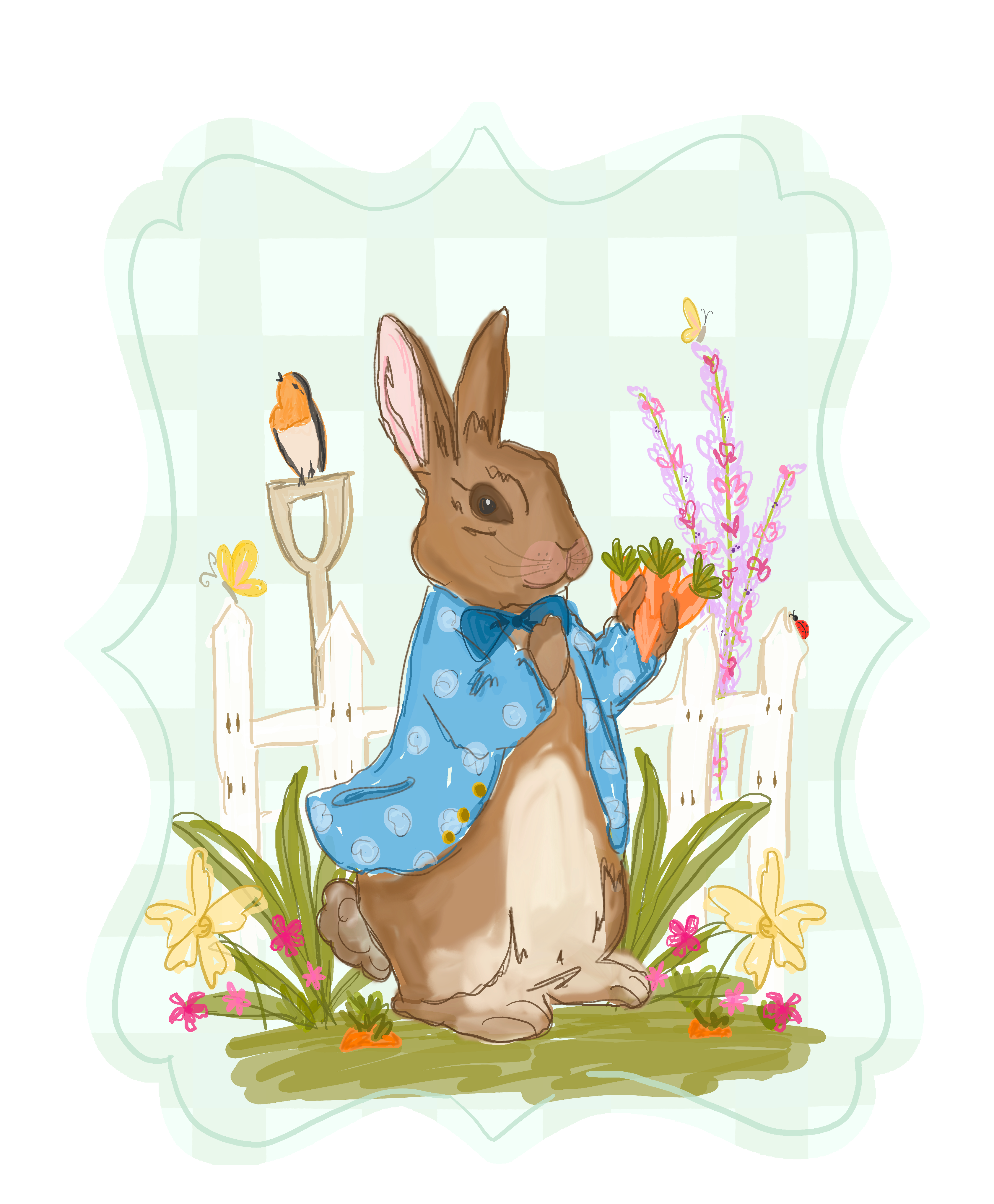 DOODLES BY REBEKAH GARDEN RABBIT ON PLAQUE
