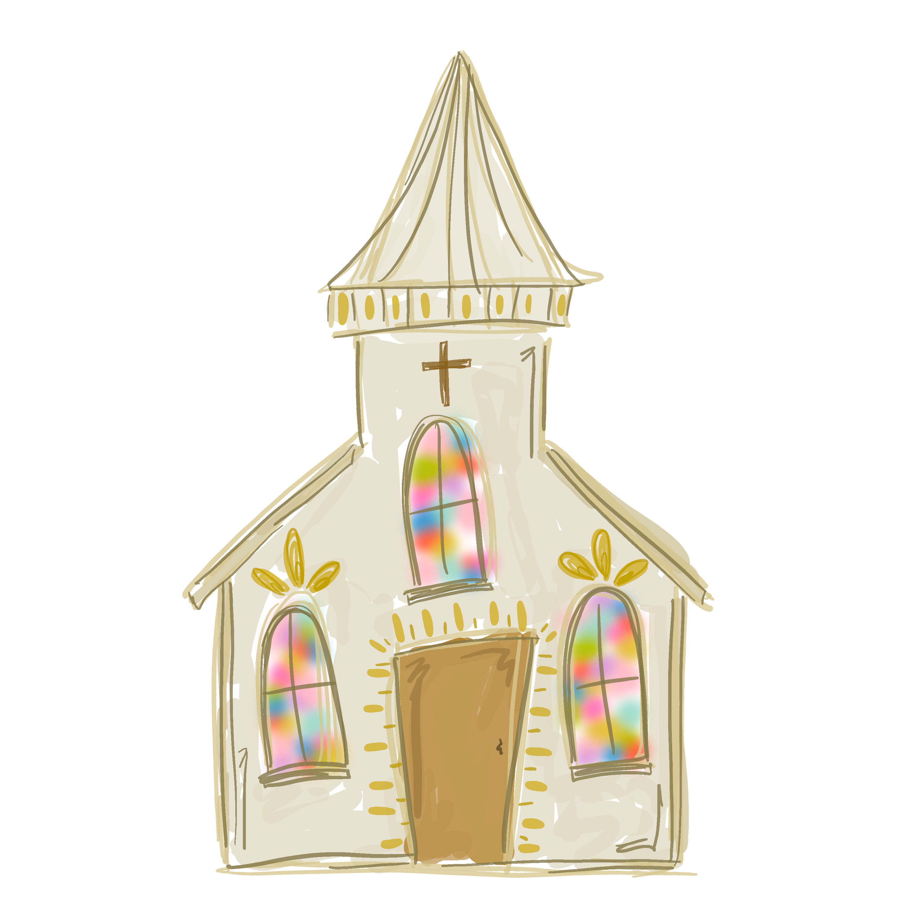 DOODLES BY REBEKAH CHURCH WITH COLORFUL WINDOWS