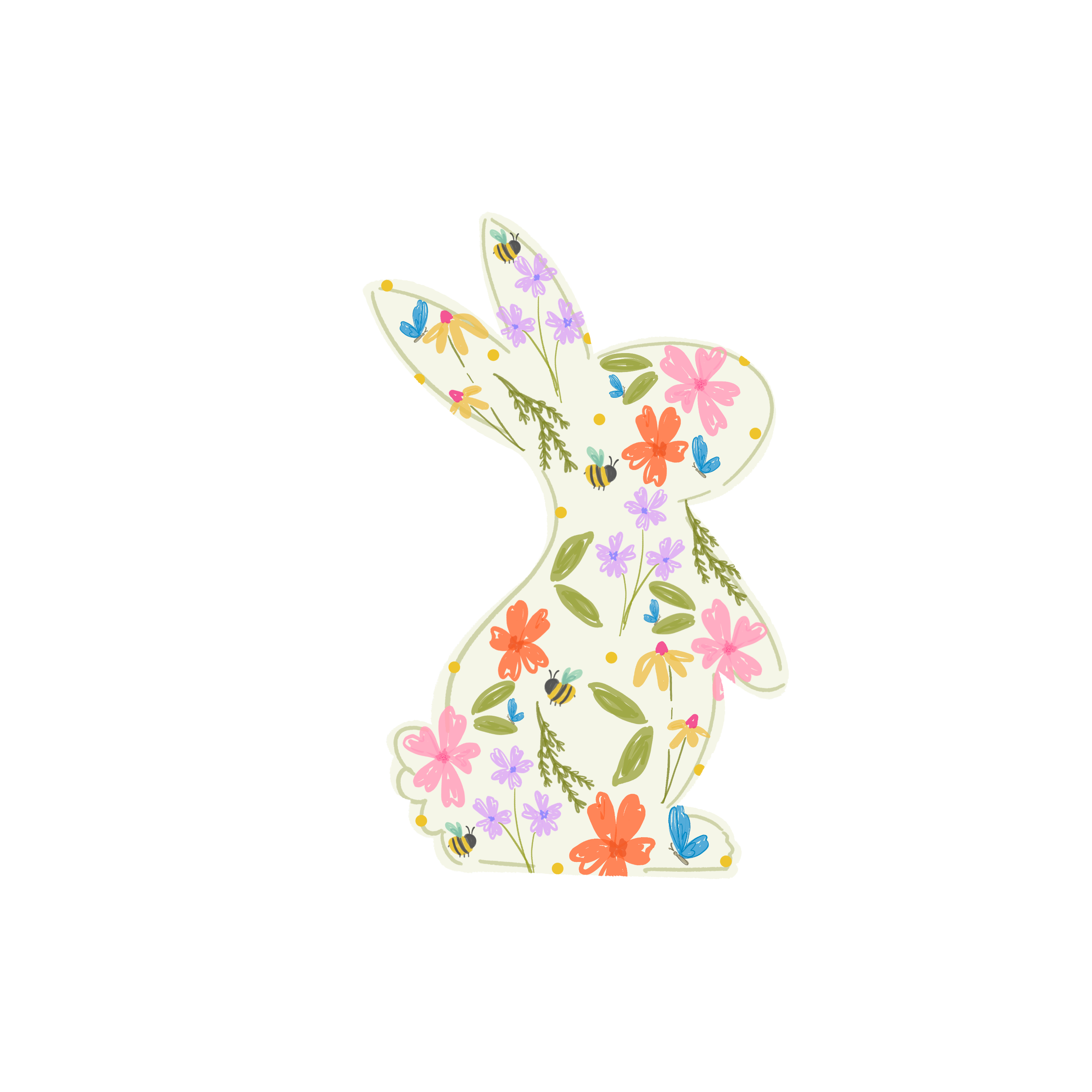 DOODLES BY REBEKAH  RIGHT FACING FLORAL BUNNY