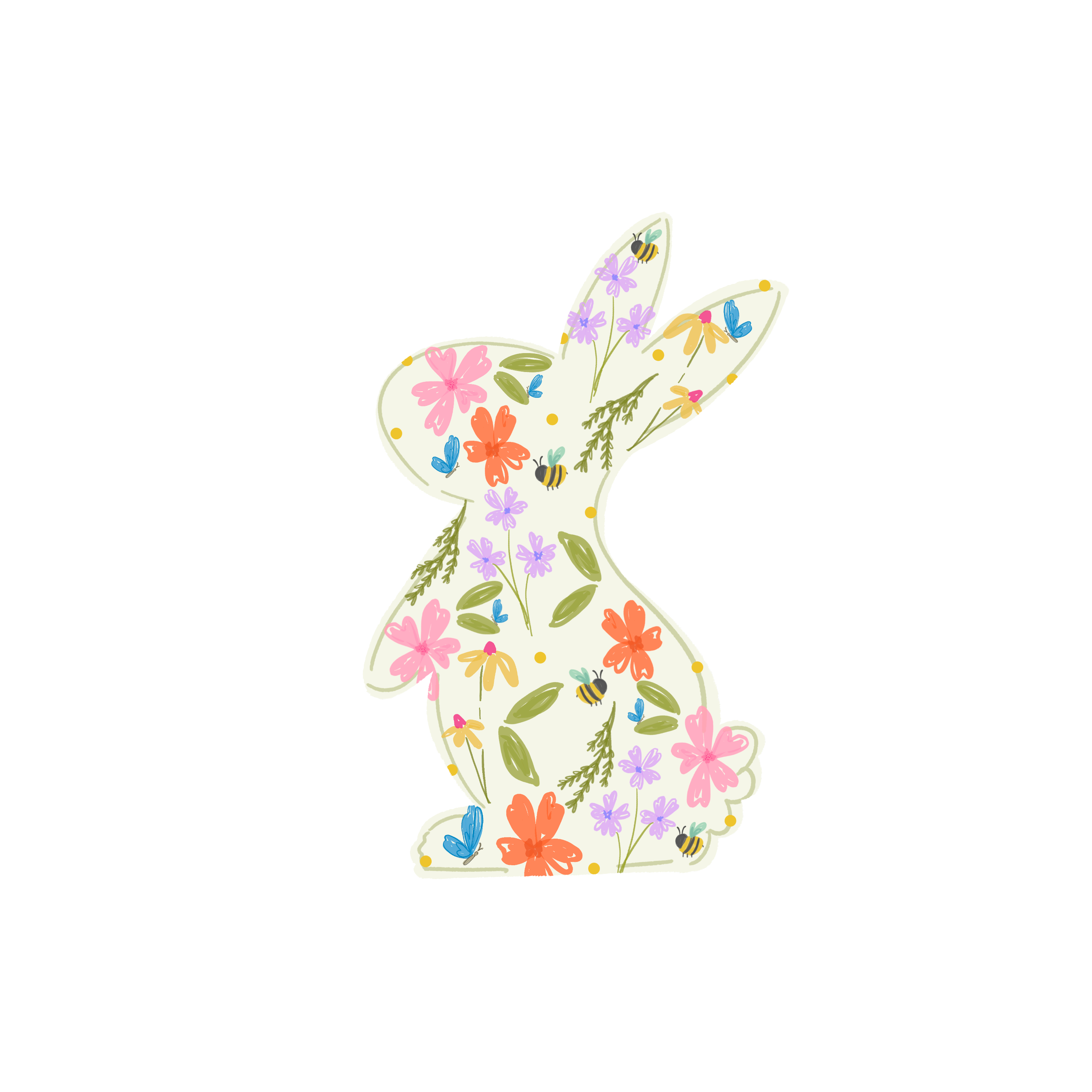 DOODLES BY REBEKAH LEFT FACING FLORAL BUNNY