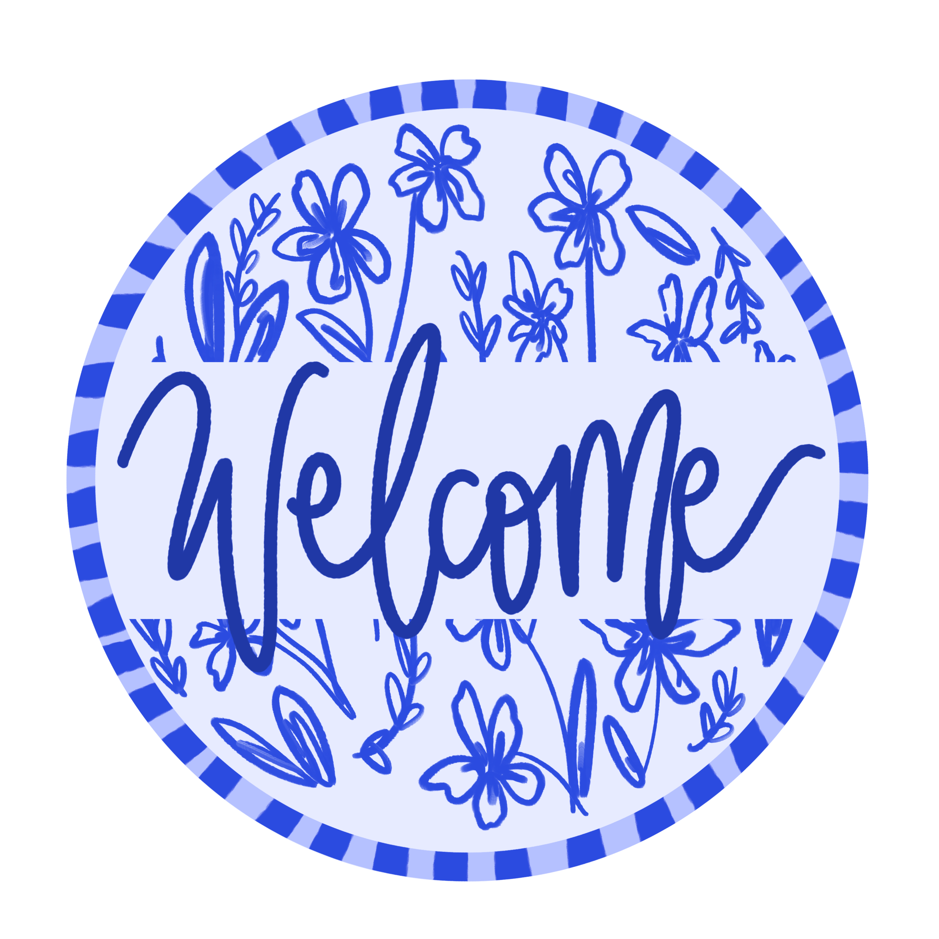 DOODLES BY REBEKAH CIRCLE WELCOME WITH BLUE FLOWERS