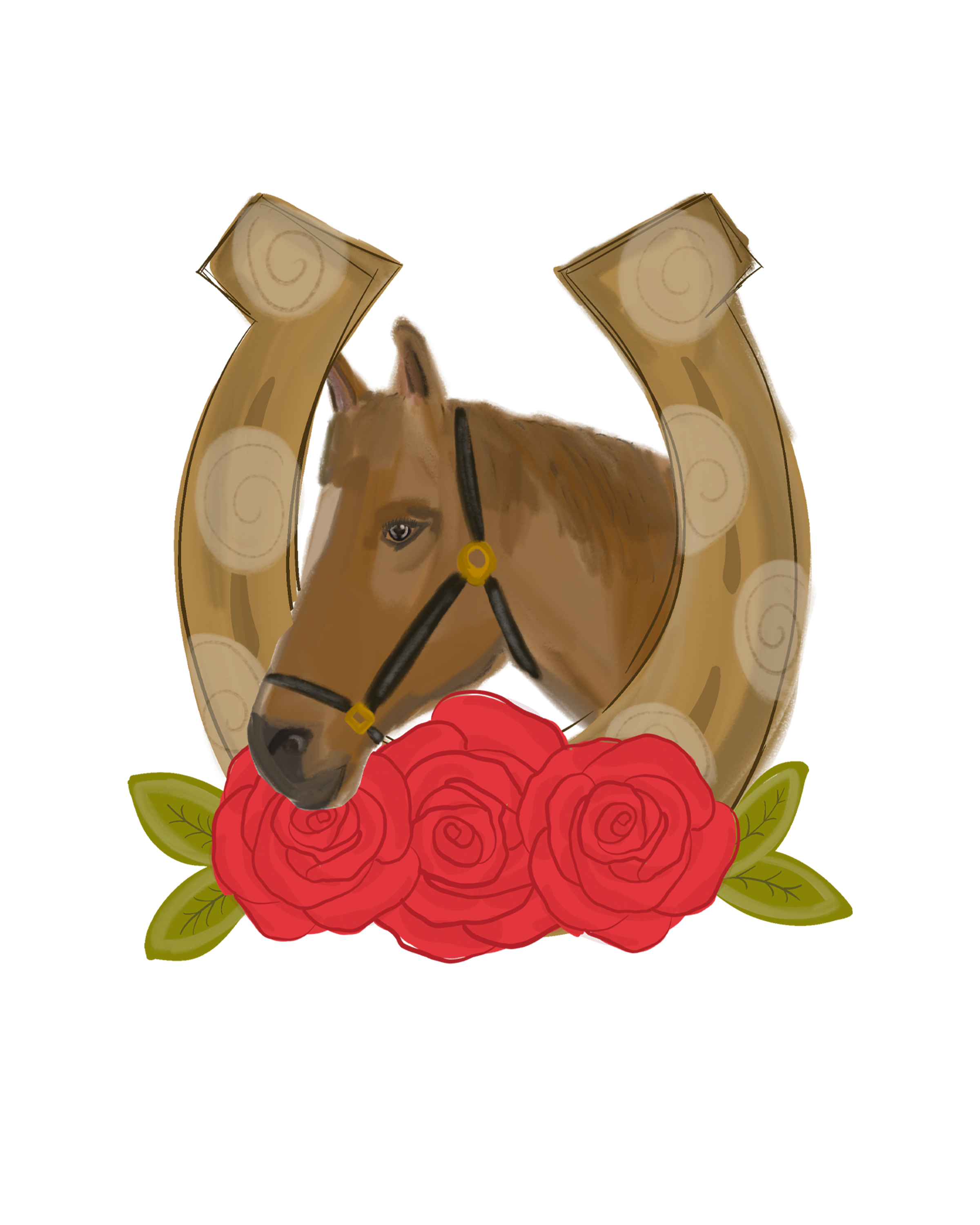 DOODLES BY REBEKAH HORSESHOE WITH HORSE HEAD AND ROSES