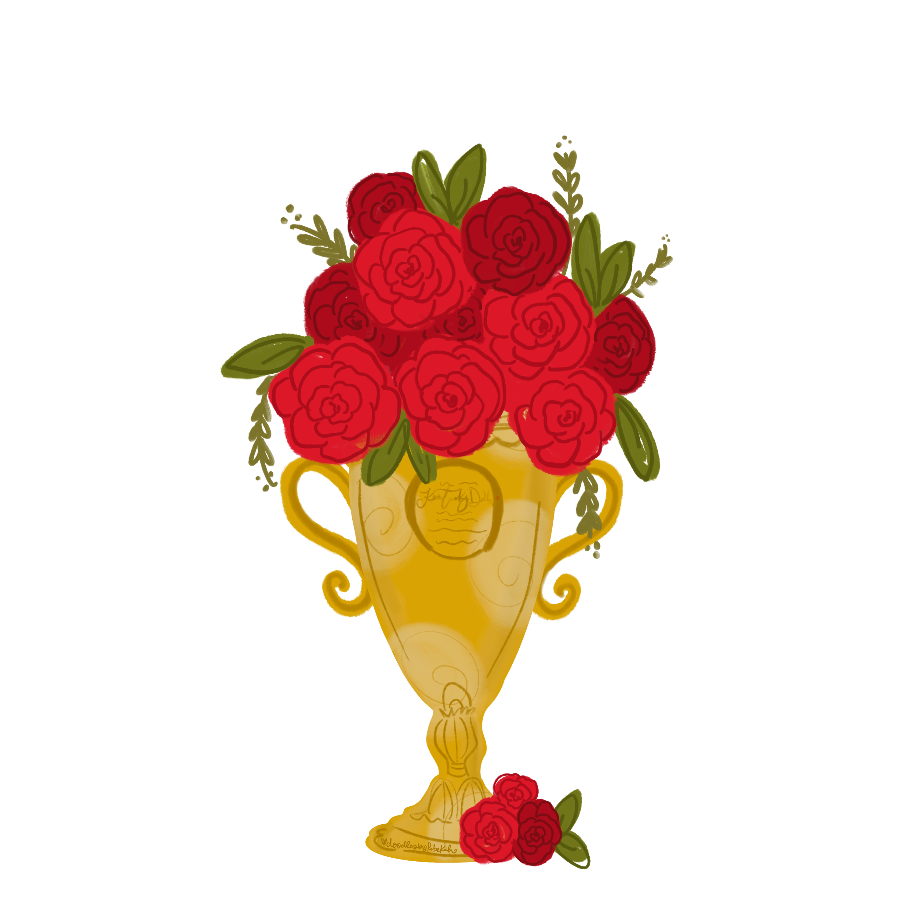 DOODLES BY REBEKAH TROPHY WITH RED ROSES IN IT