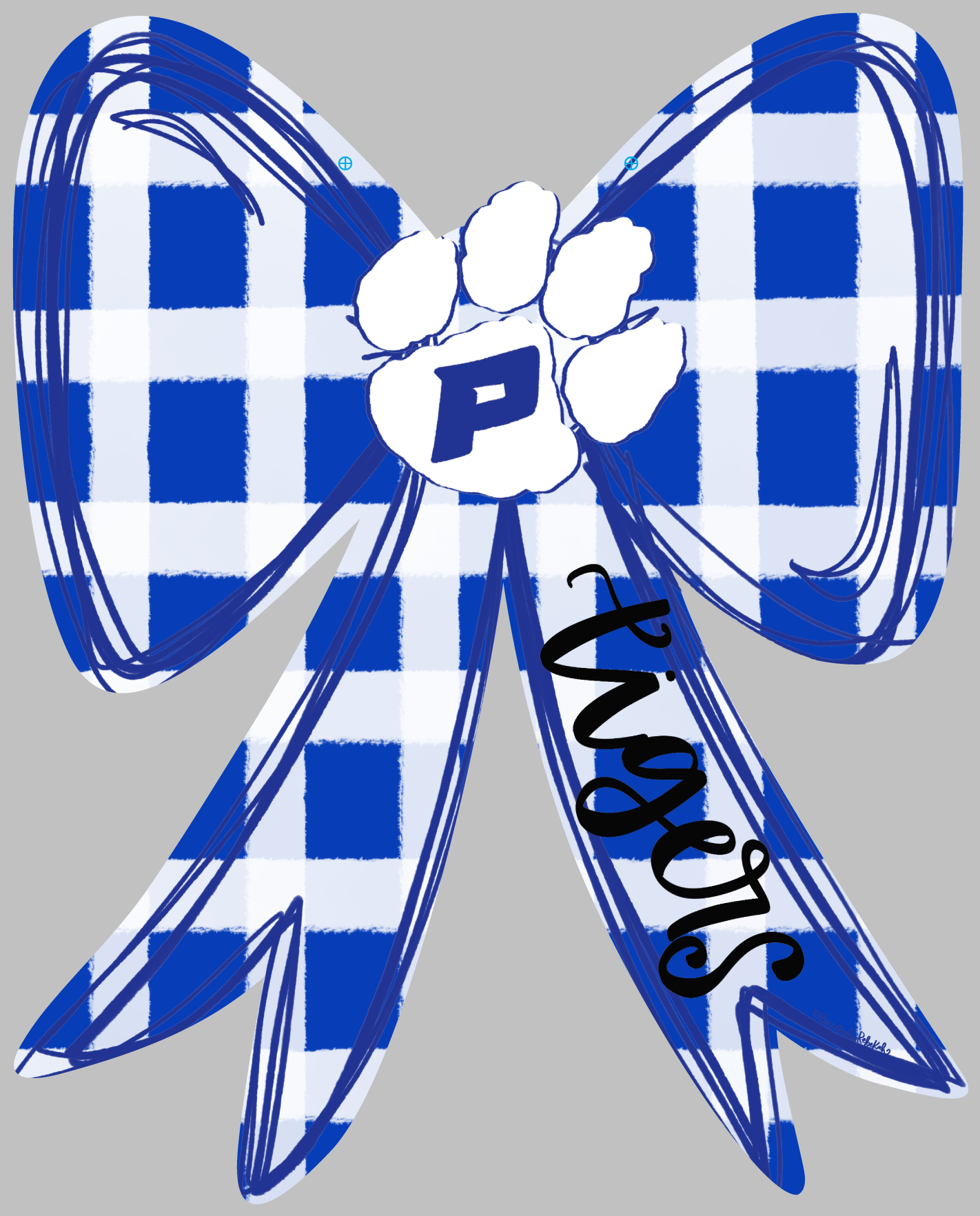 DOODLES BY REBEKAH BLUE AND WHITE BOW WITH TIGERS