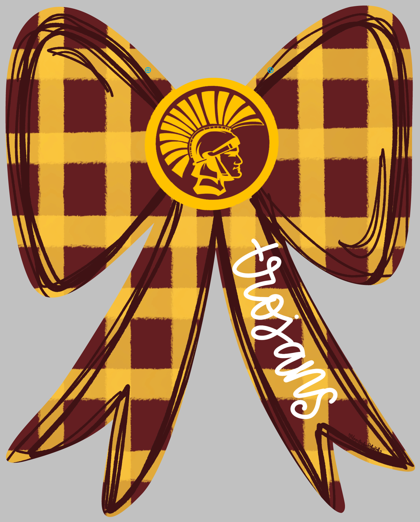 DOODLES BY REBEKAH GOLD AND BROWN BOW WITH TROJANS