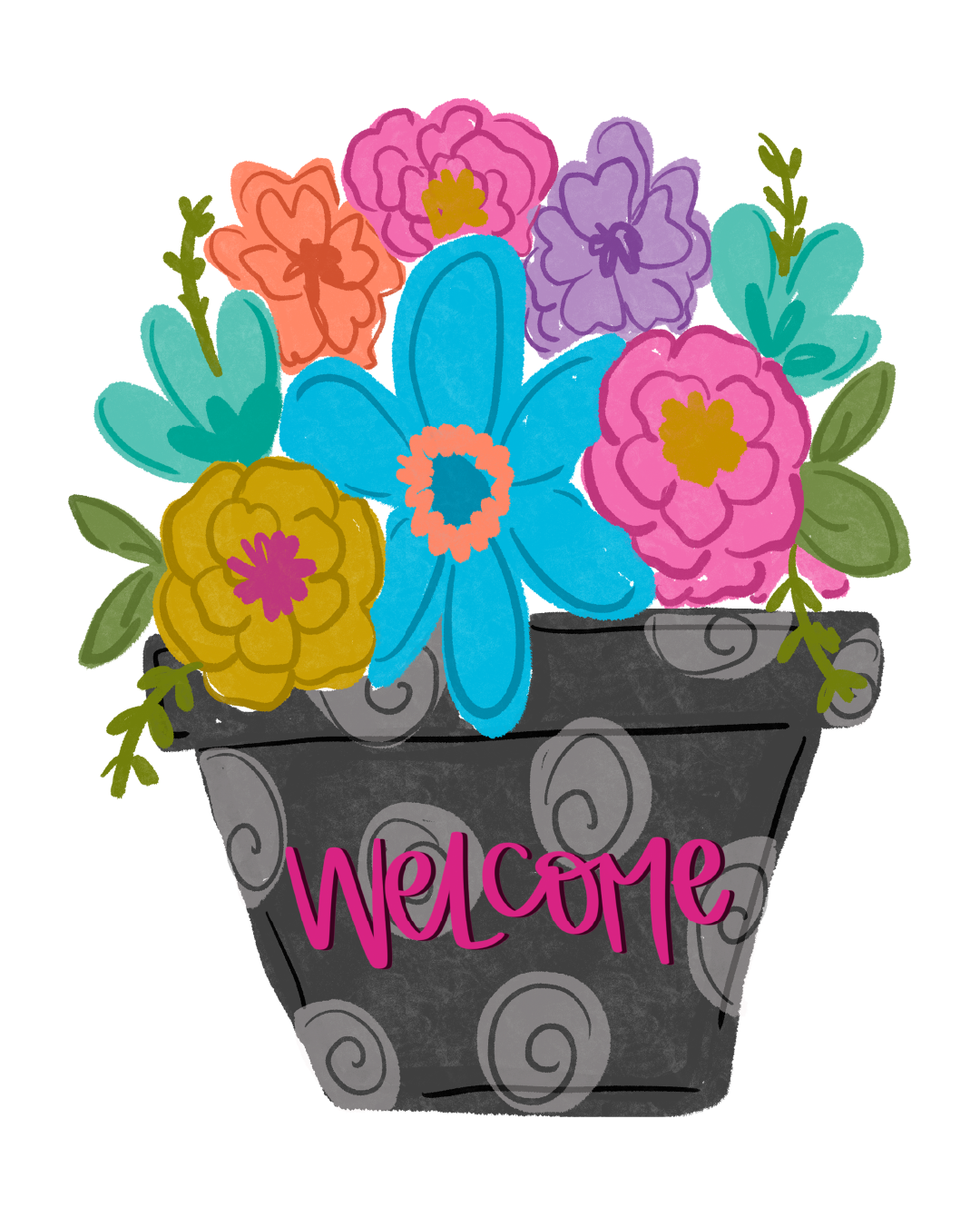 DOODLES BY REBEKAH WELCOME FLOWER POT